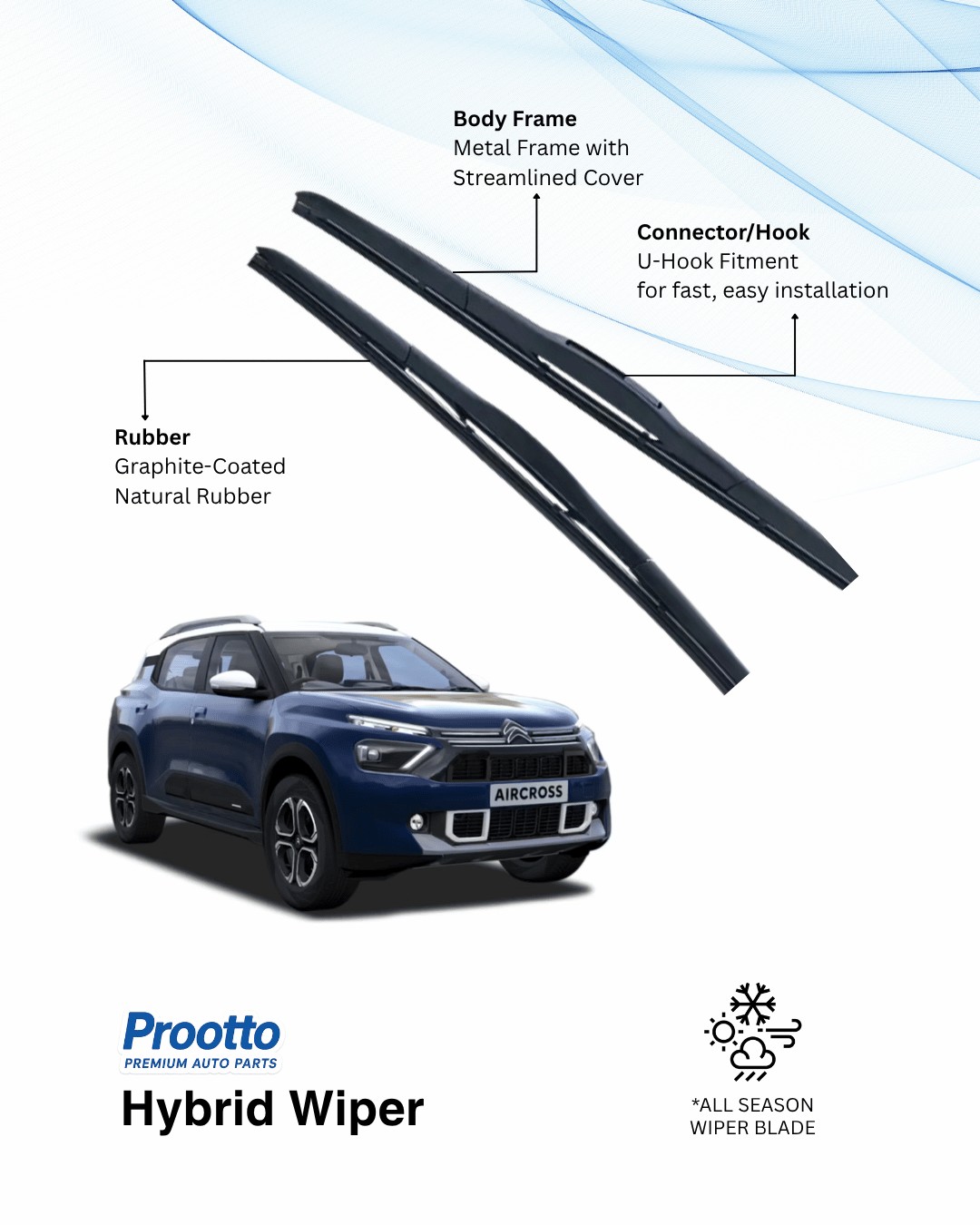 Prootto Wiper Blades for Citroën C3 Aircross – Hybrid, Frameless & Conventional (2025)
