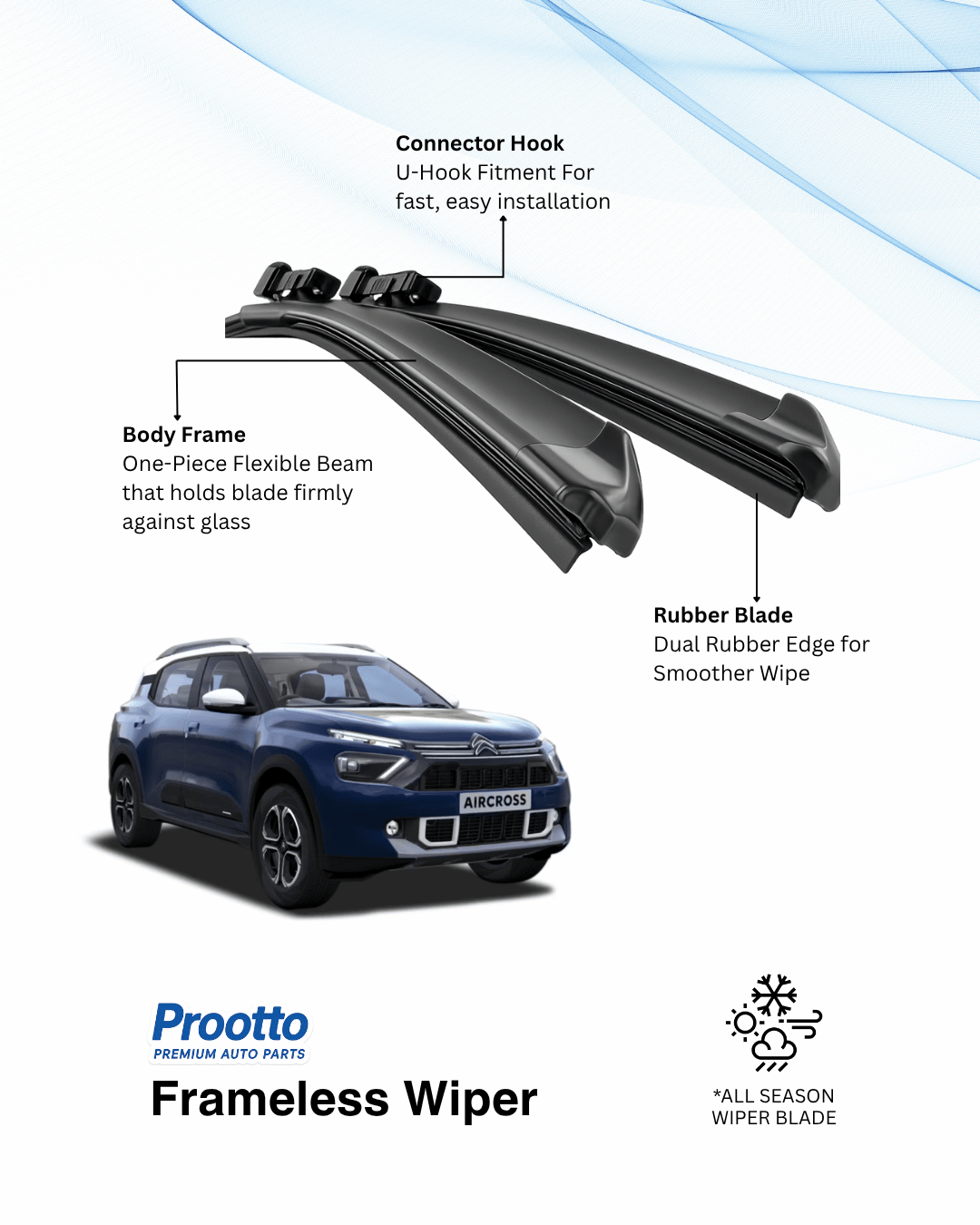 Prootto Wiper Blades for Citroën C3 Aircross – Hybrid, Frameless & Conventional (2025)
