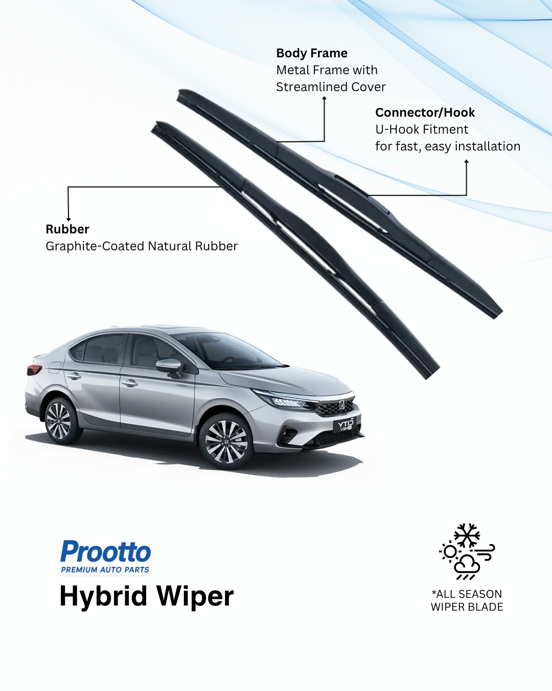 Prootto Wiper Blades for Honda City e:HEV - Hybrid, Frameless & Conventional