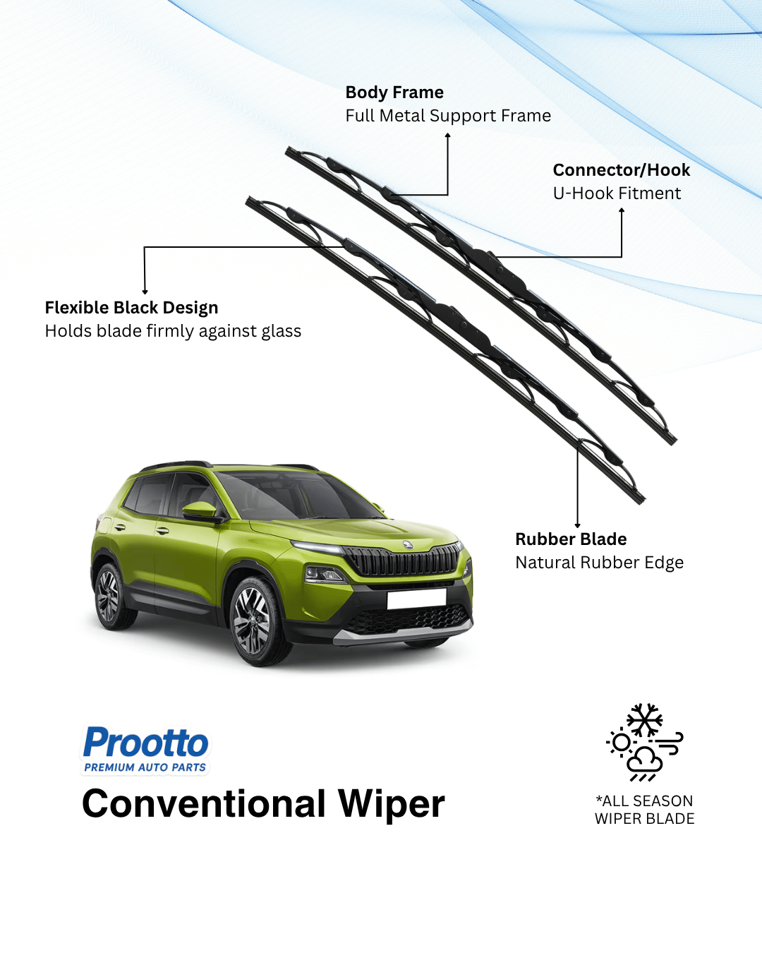 Prootto Wiper Blades for Škoda Kylaq – Hybrid, Frameless & Conventional (2025)