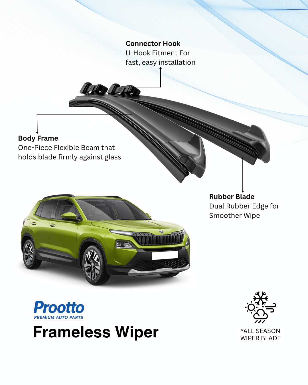 Prootto Wiper Blades for Škoda Kylaq – Hybrid, Frameless & Conventional (2025)