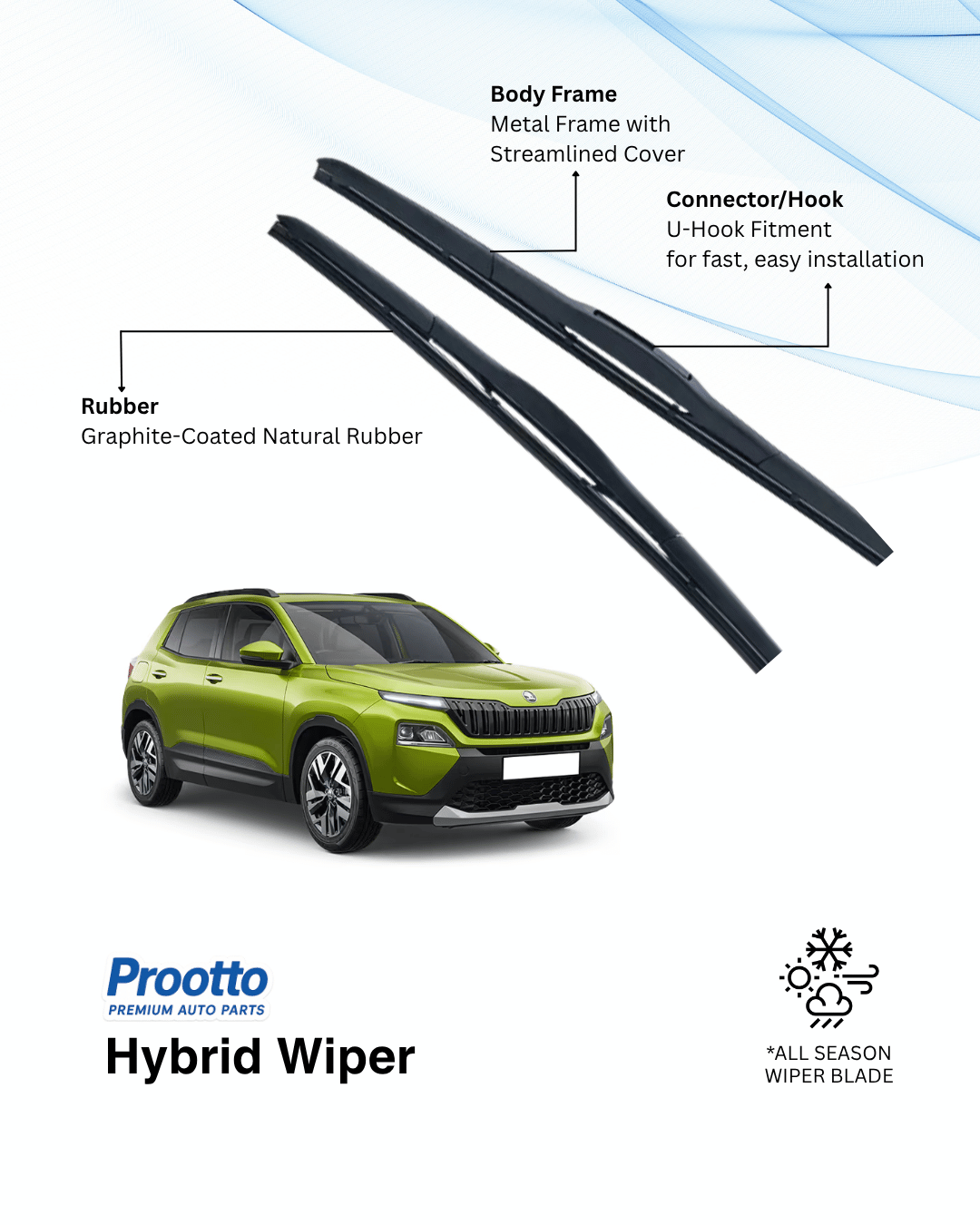 Prootto Wiper Blades for Škoda Kylaq – Hybrid, Frameless & Conventional (2025)