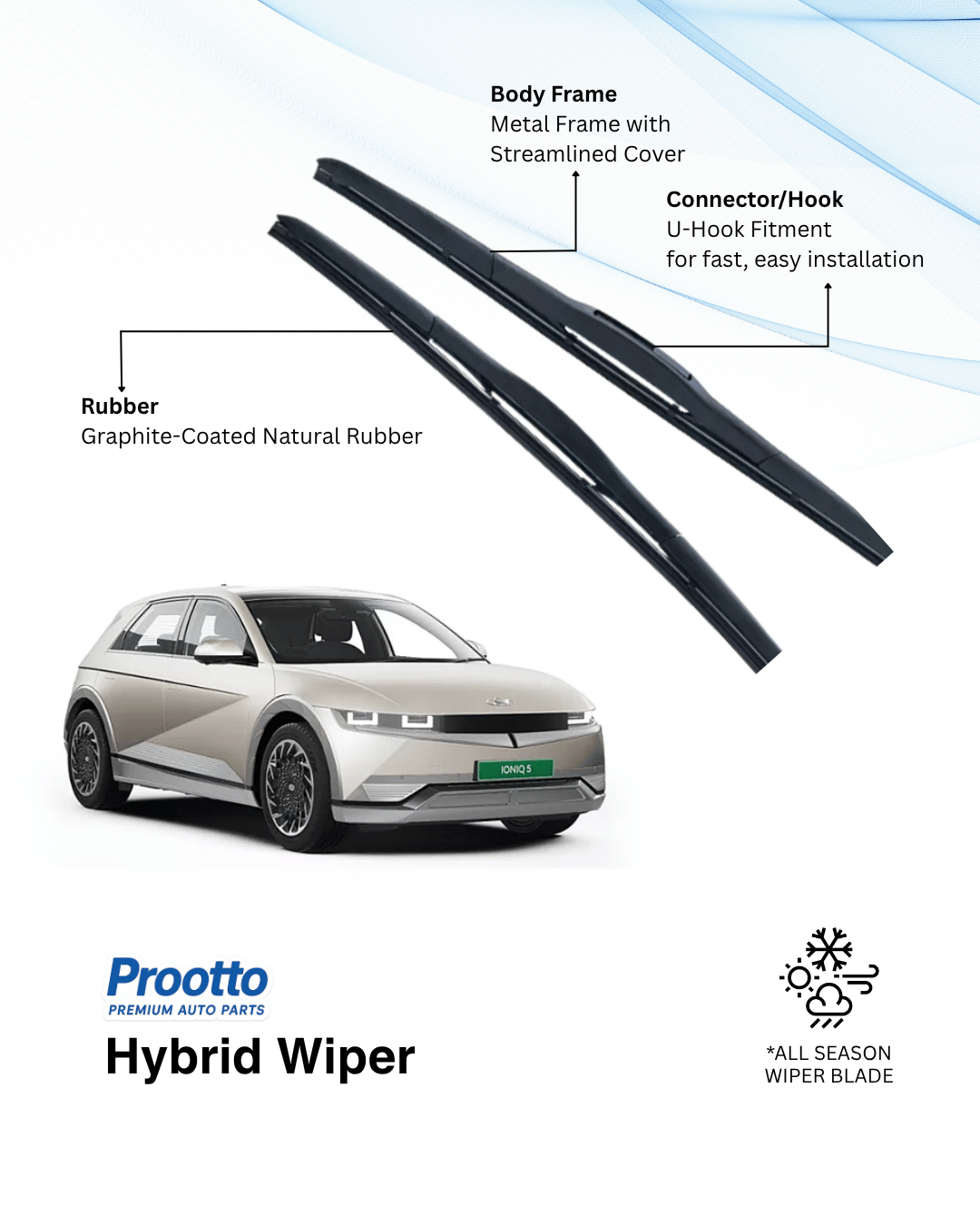 Prootto Wiper Blades for Hyundai Ioniq 5 – Hybrid, Frameless & Conventional (2025)