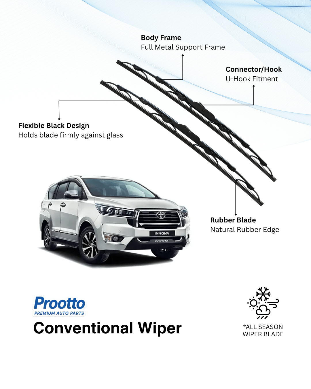 Prootto Wiper Blades for Toyota Innova Crysta Windshield Wiper Blades