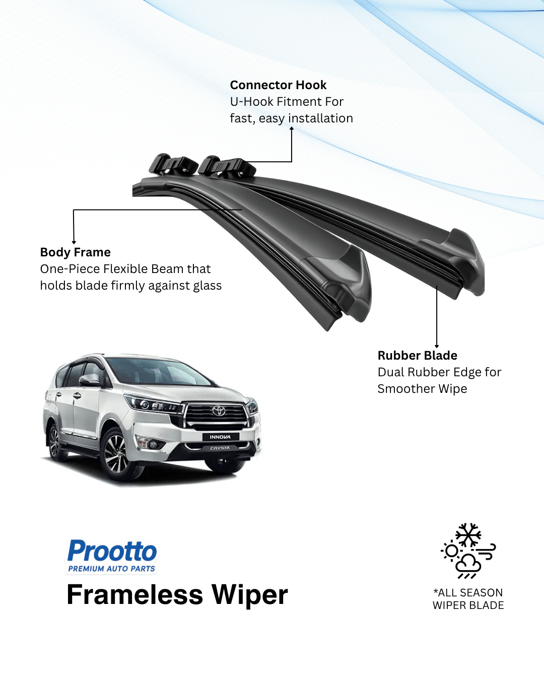 Prootto Wiper Blades for Toyota Innova Crysta Windshield Wiper Blades