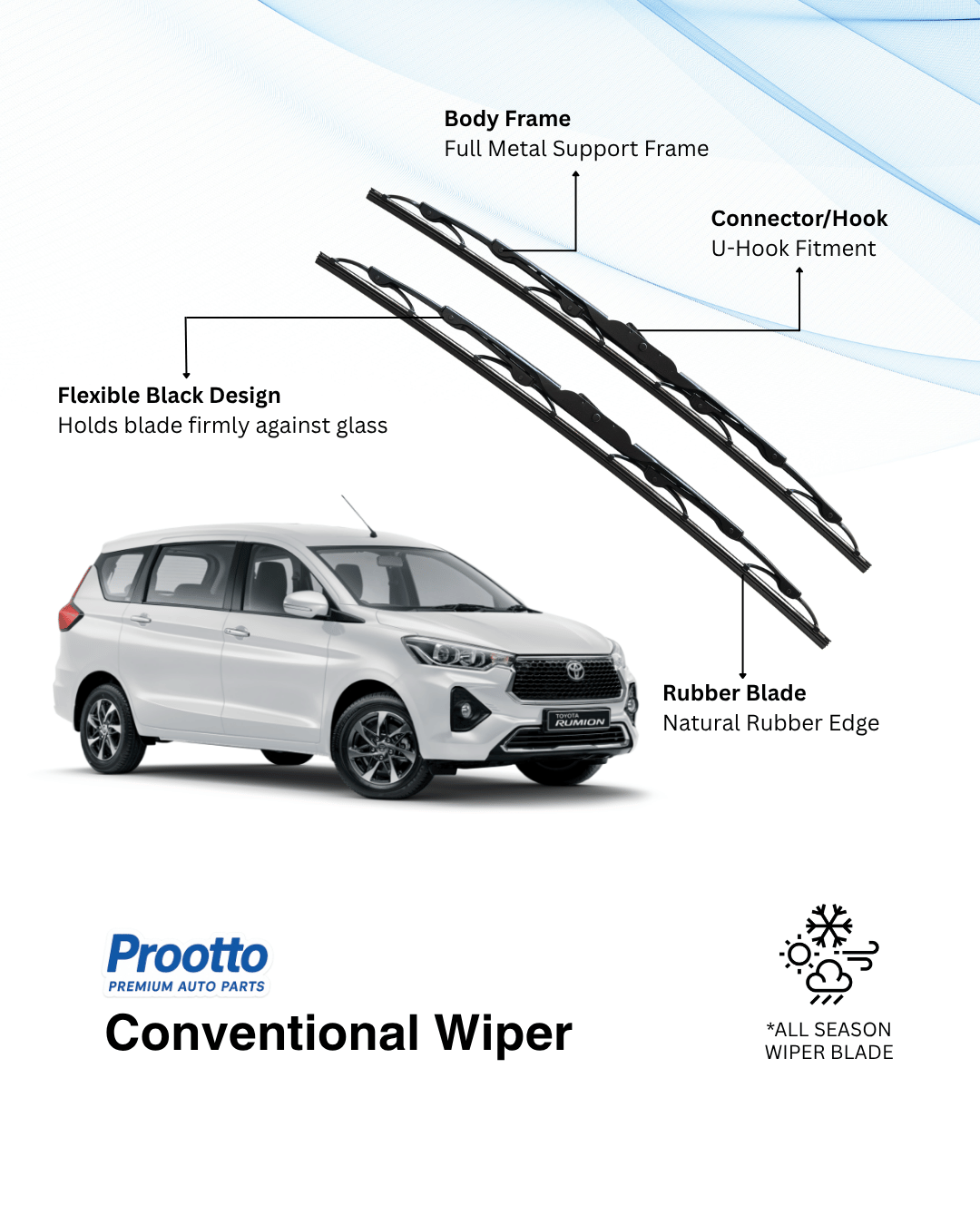 Prootto Wiper Blades for Toyota Rumion Windscreen Wiper