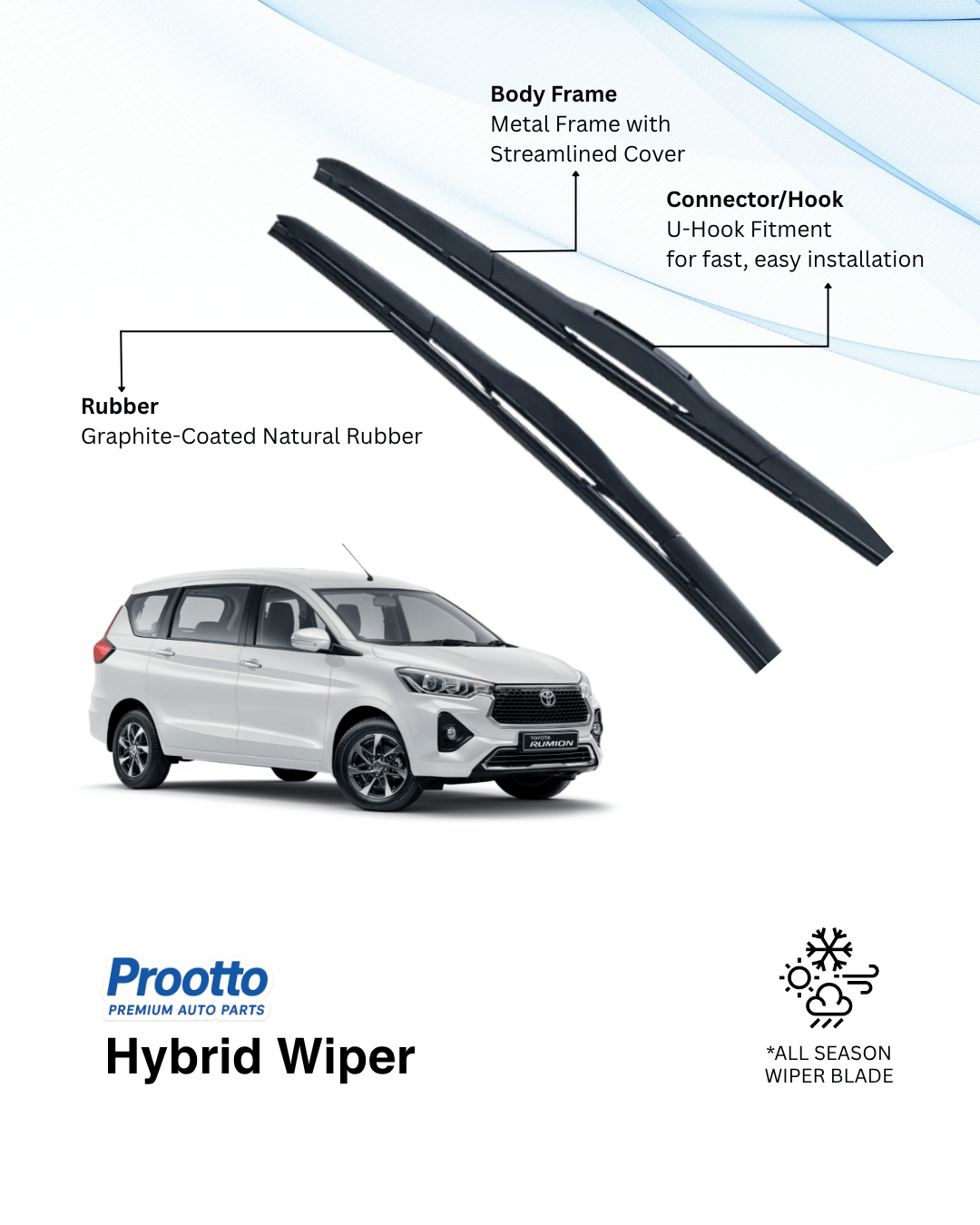 Prootto Wiper Blades for Toyota Rumion Windscreen Wiper