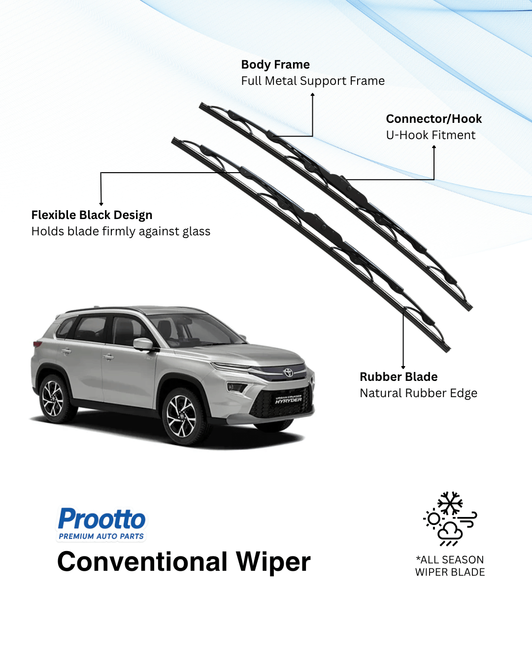 Prootto Wiper Blades Toyota Urban Cruiser Hyryder  Windshield Wipers