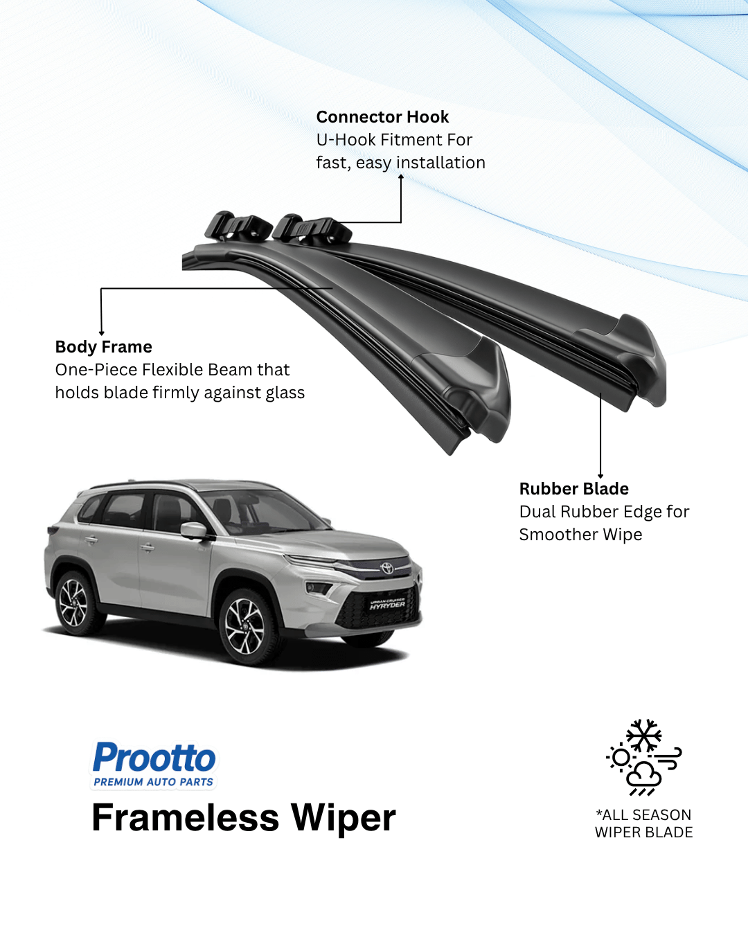 Prootto Wiper Blades Toyota Urban Cruiser Hyryder  Windshield Wipers