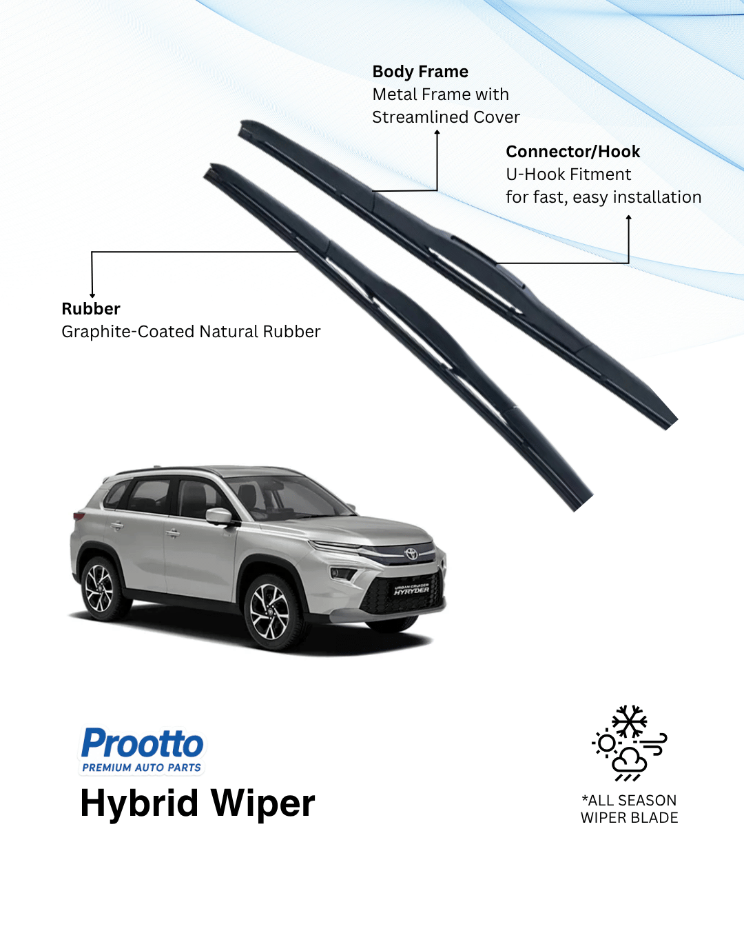Prootto Wiper Blades Toyota Urban Cruiser Hyryder  Windshield Wipers