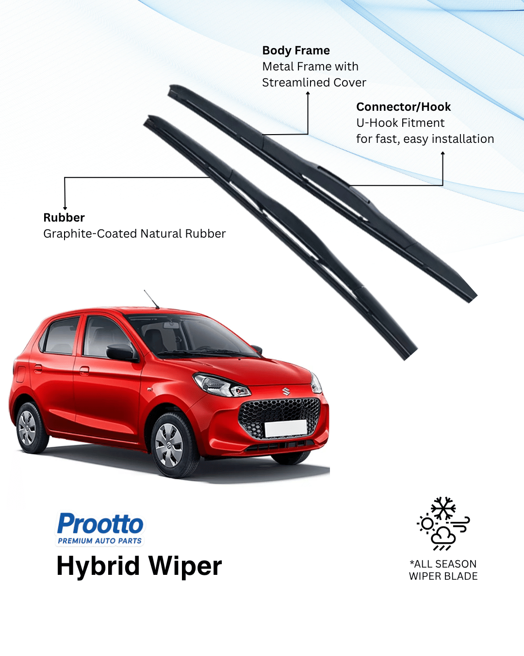 Prootto Wiper Blades for Maruti Alto K10 – Hybrid, Frameless & Conventional (2025)
