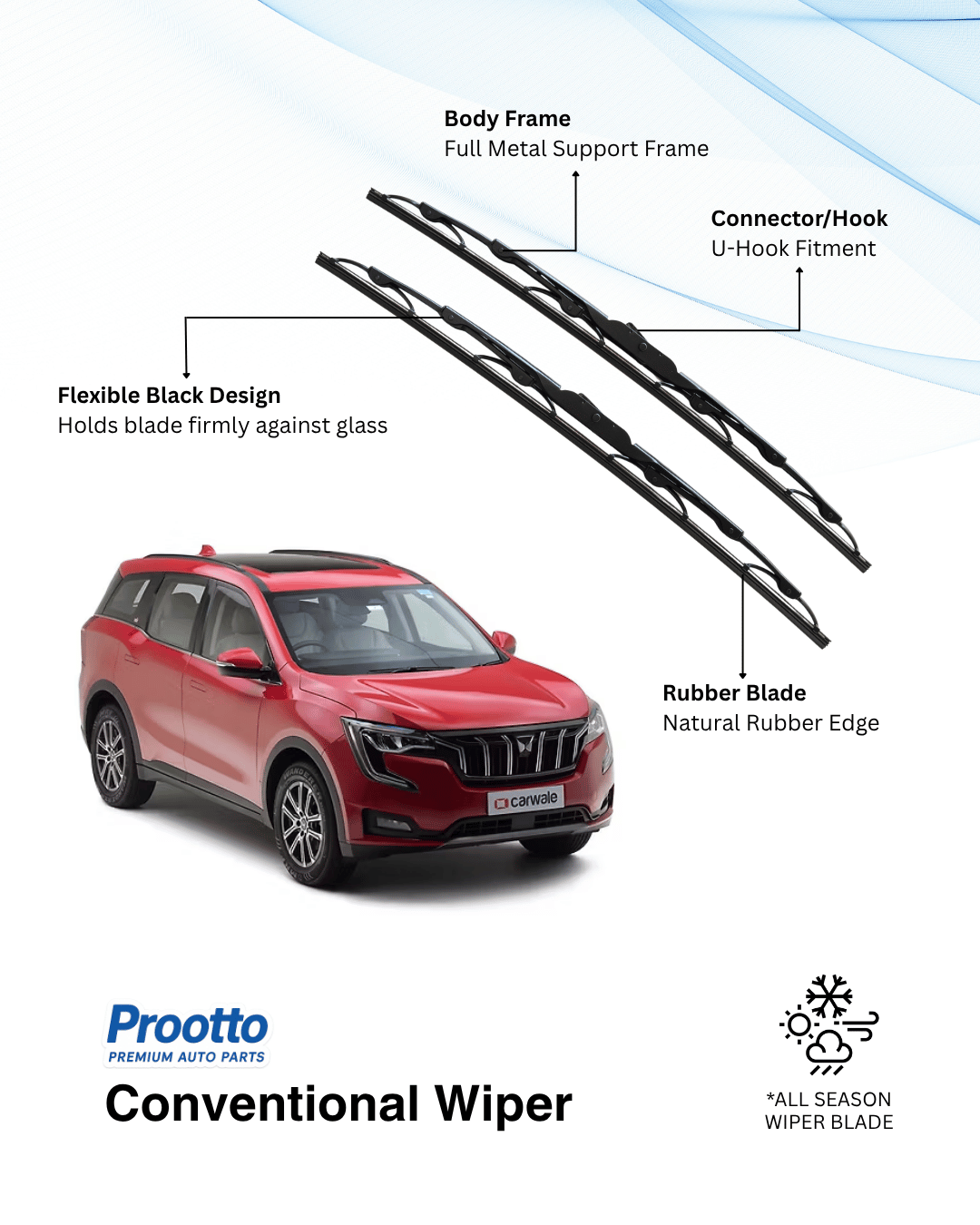 Prootto Wiper Blades for Mahindra XUV700 – Hybrid, Frameless & Conventional (2025)