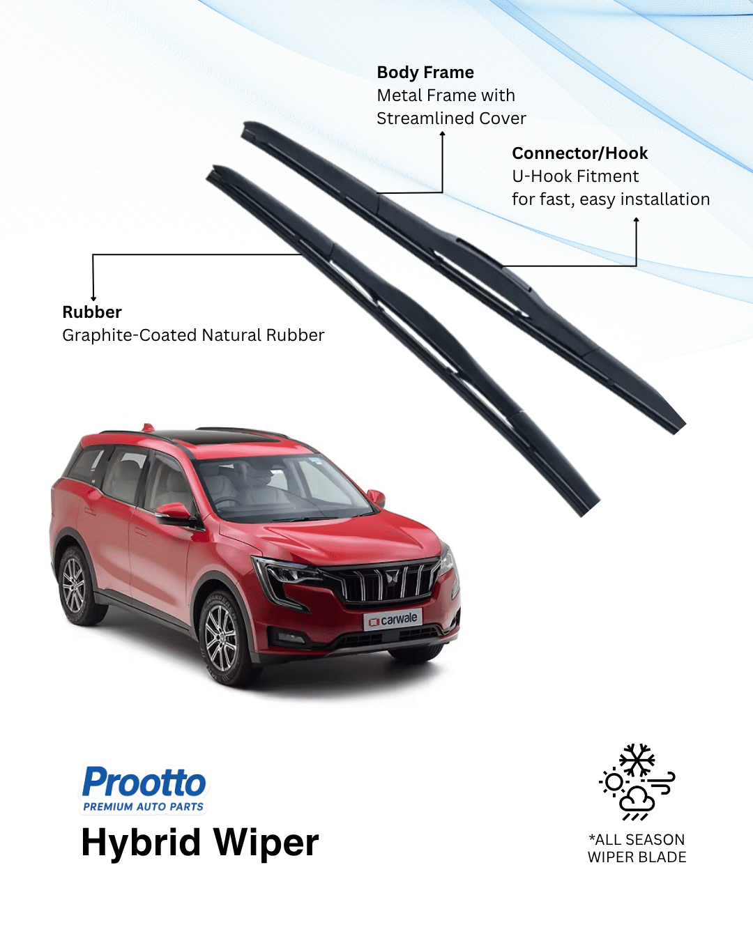Prootto Wiper Blades for Mahindra XUV700 – Hybrid, Frameless & Conventional (2025)