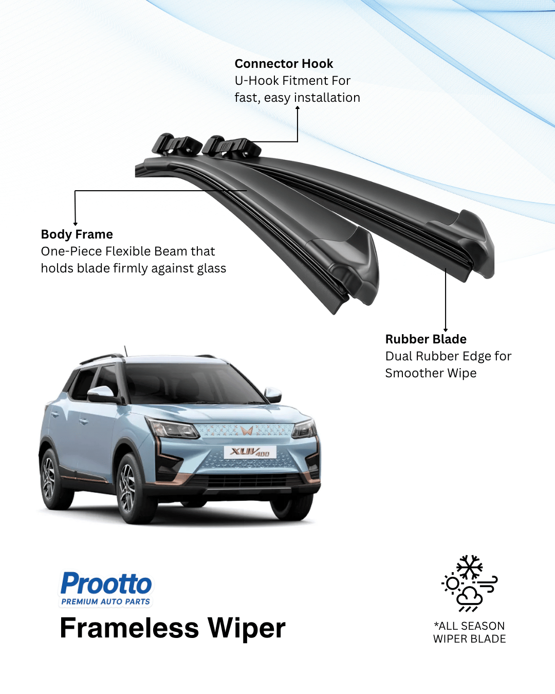 Wiper Blades for Mahindra XUV400 EV – Hybrid, Frameless & Conventional (2025)