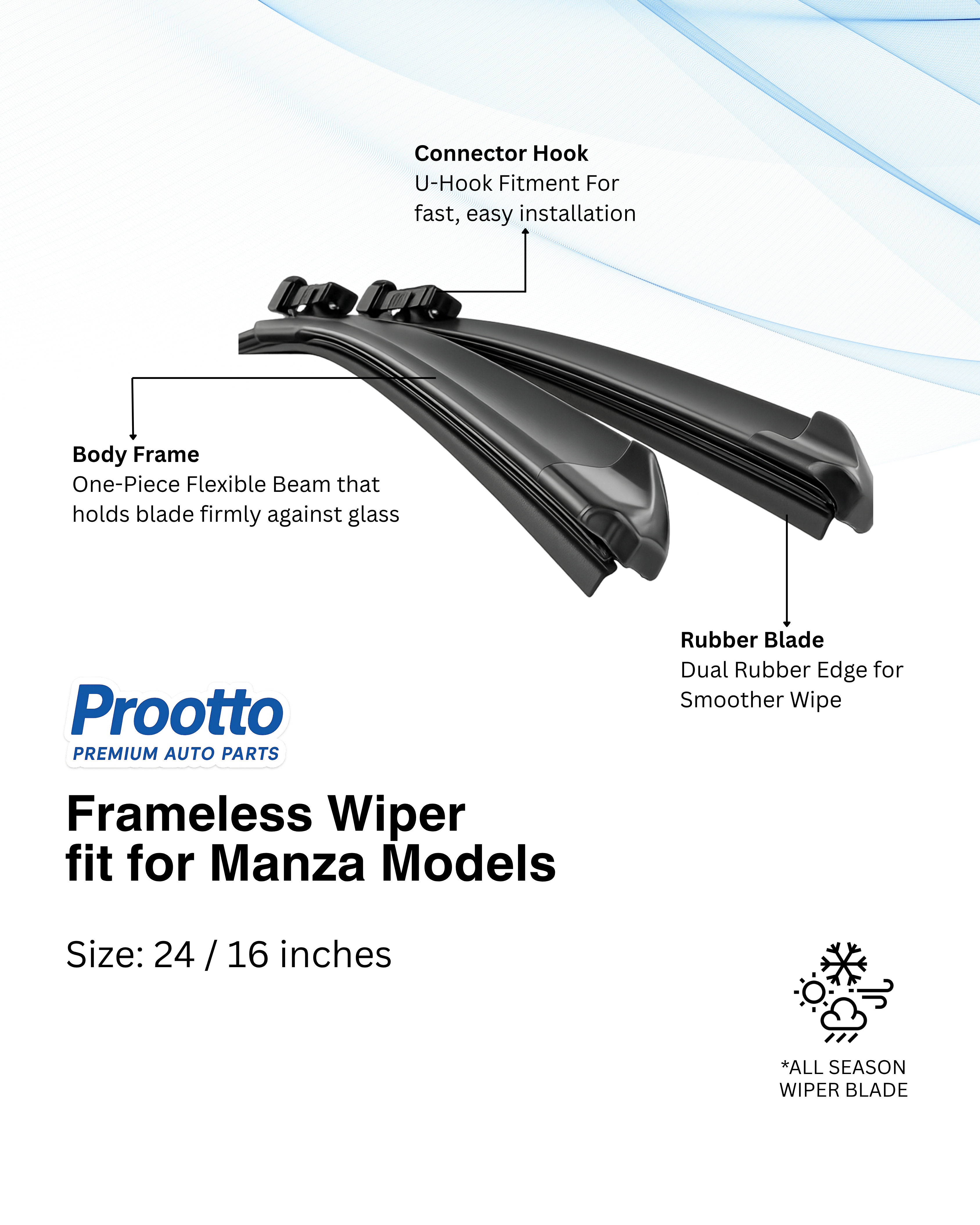 Tata Manza Wiper Blades (24”/16”) – Prootto Premium Range
