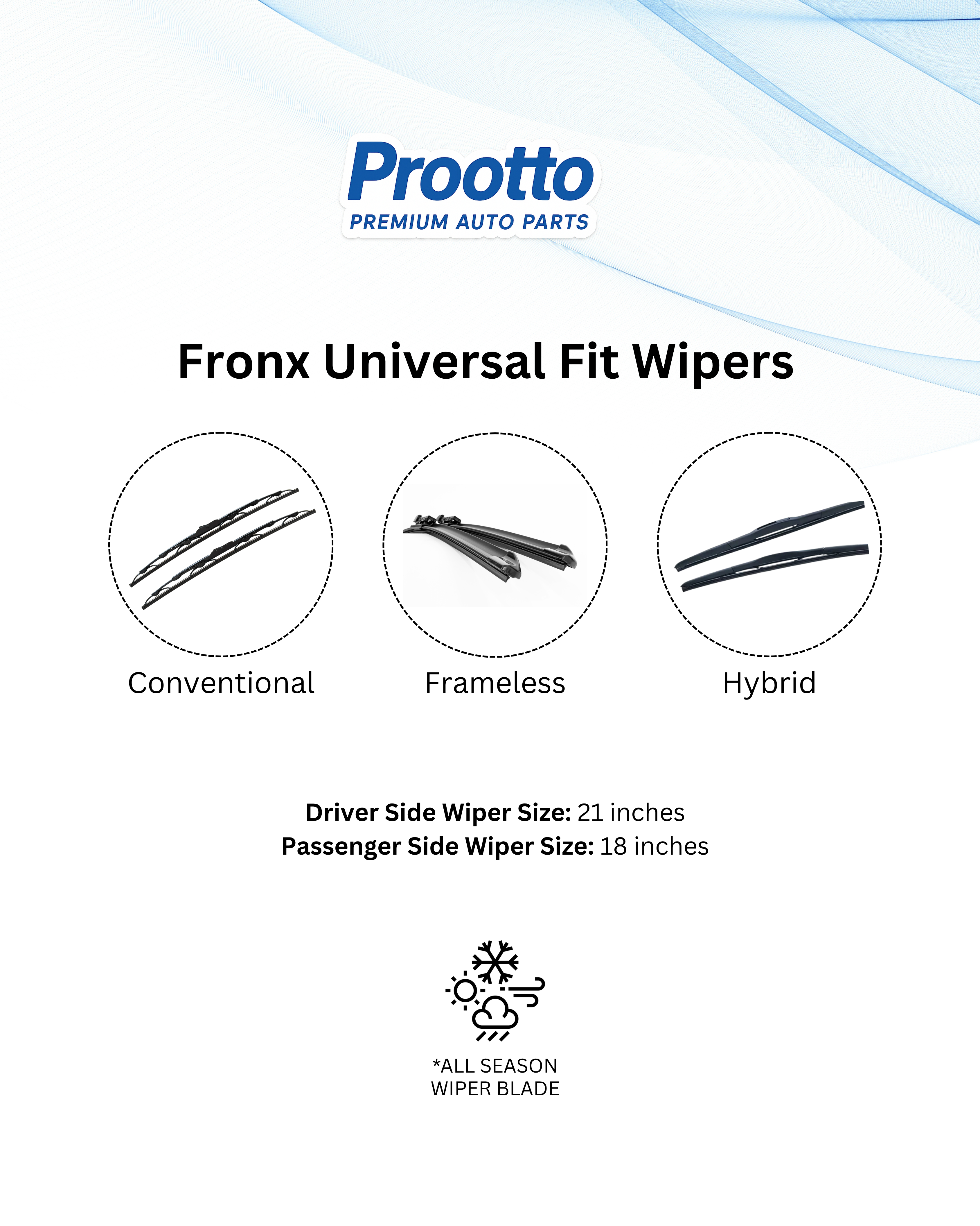 Prootto Wiper Blades for Maruti Fronx – Hybrid, Frameless & Conventional