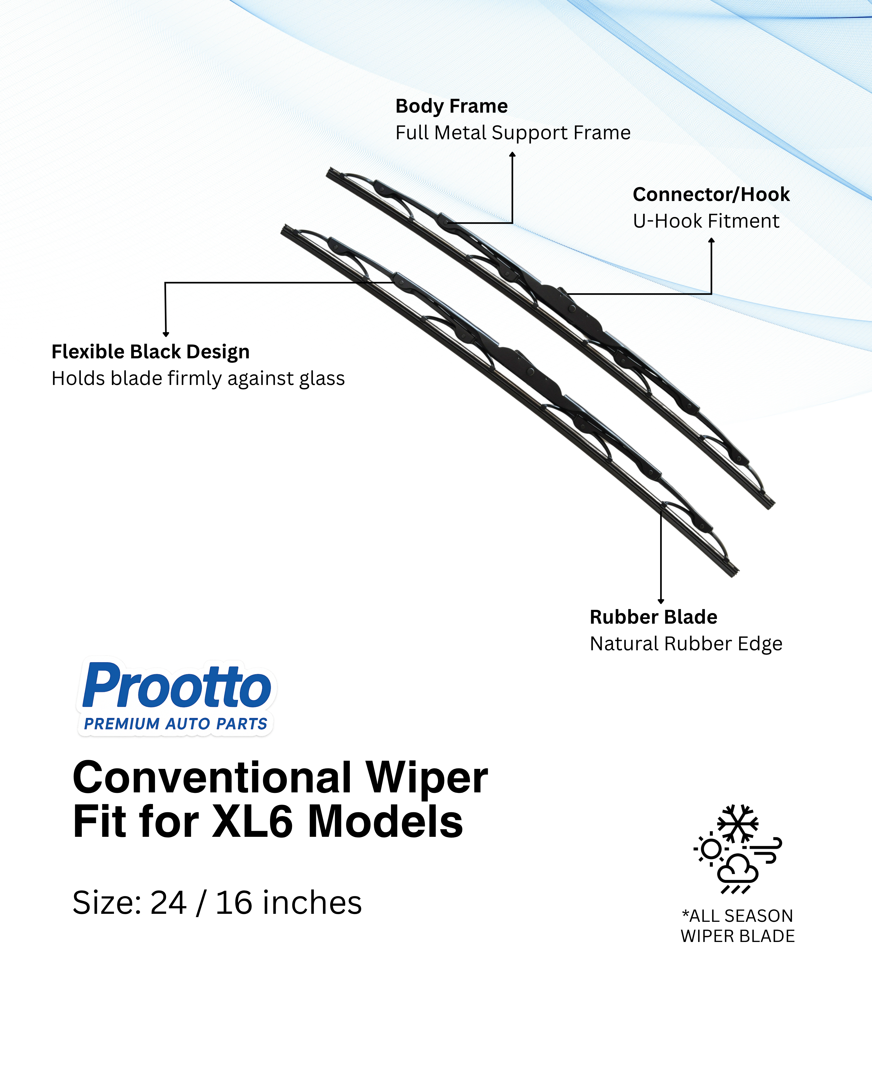 Prootto Wiper Blades for Maruti XL6 – Hybrid, Frameless & Conventional