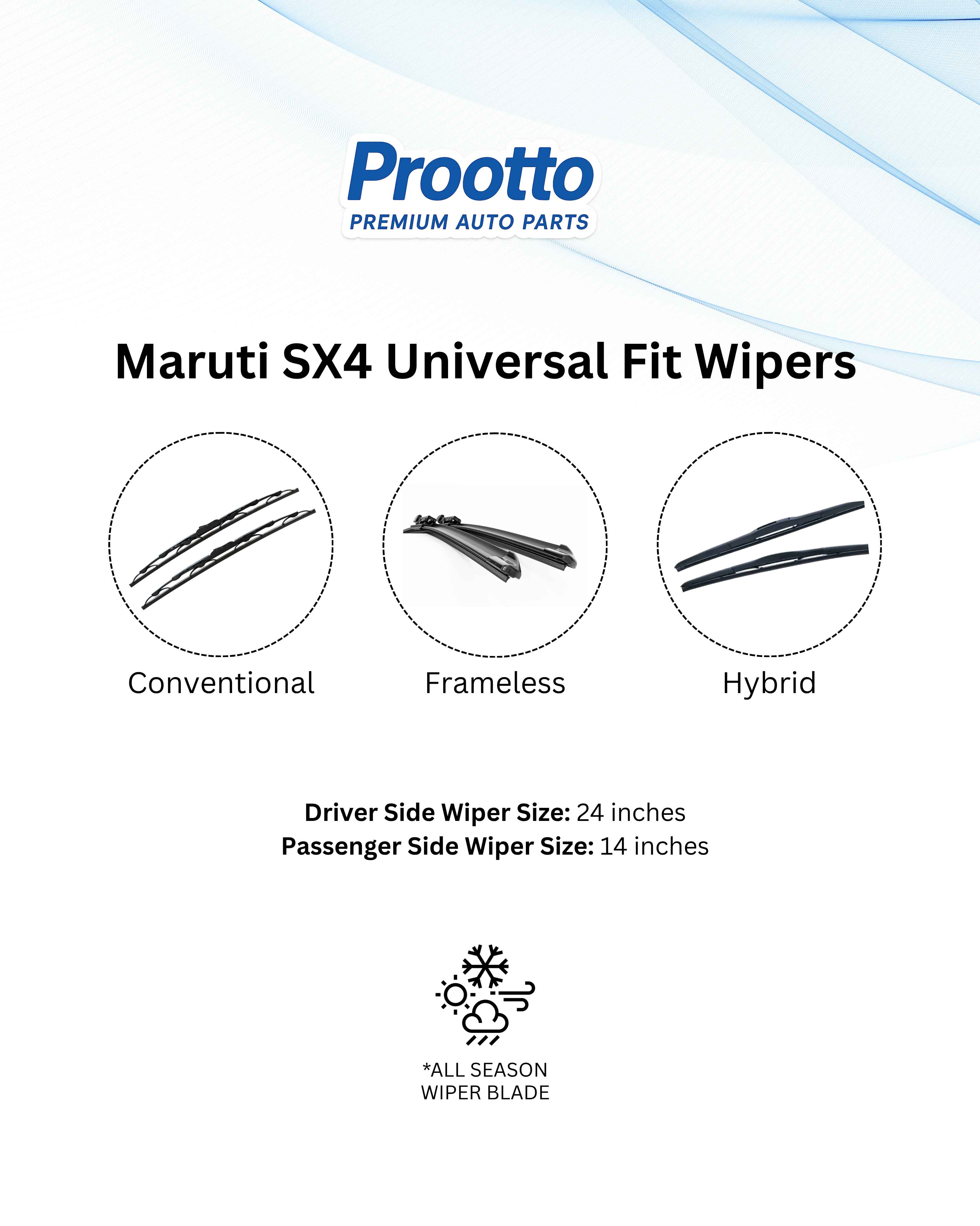 Maruti SX4 Wiper Blades (24”/14”) – Prootto Premium Range