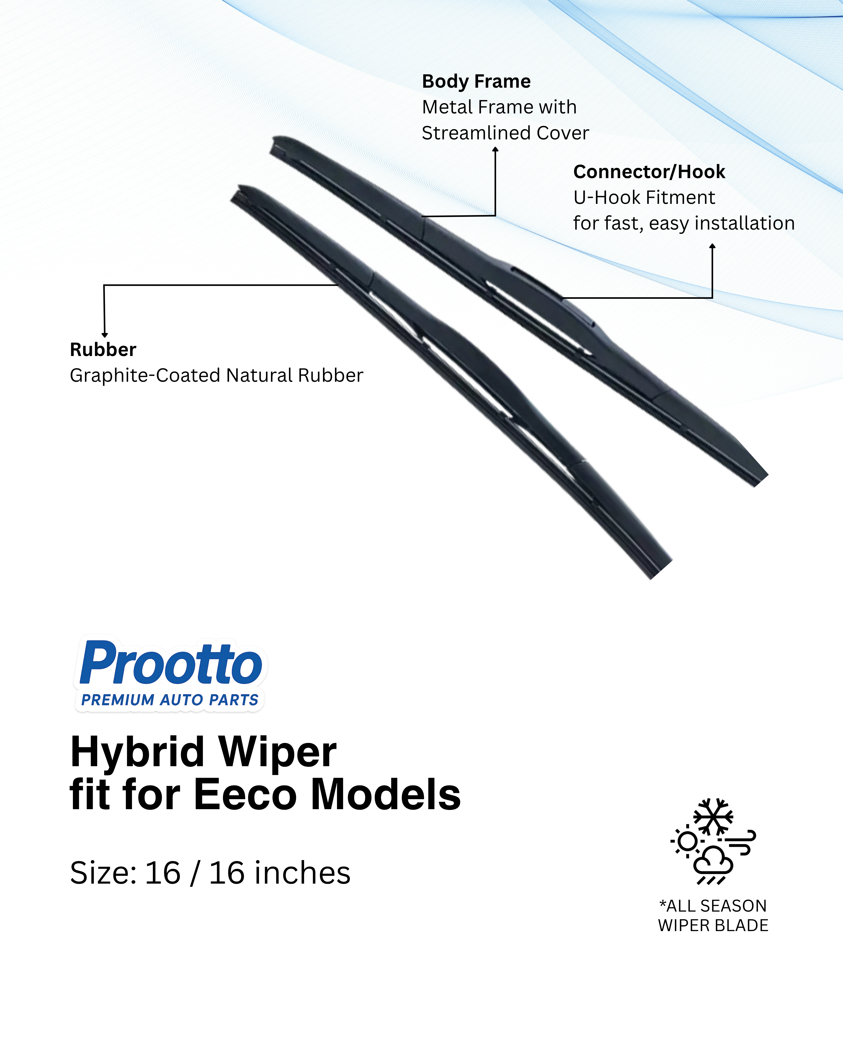Maruti Eeco Wiper Blades (16”/16”) – Prootto Premium Range
