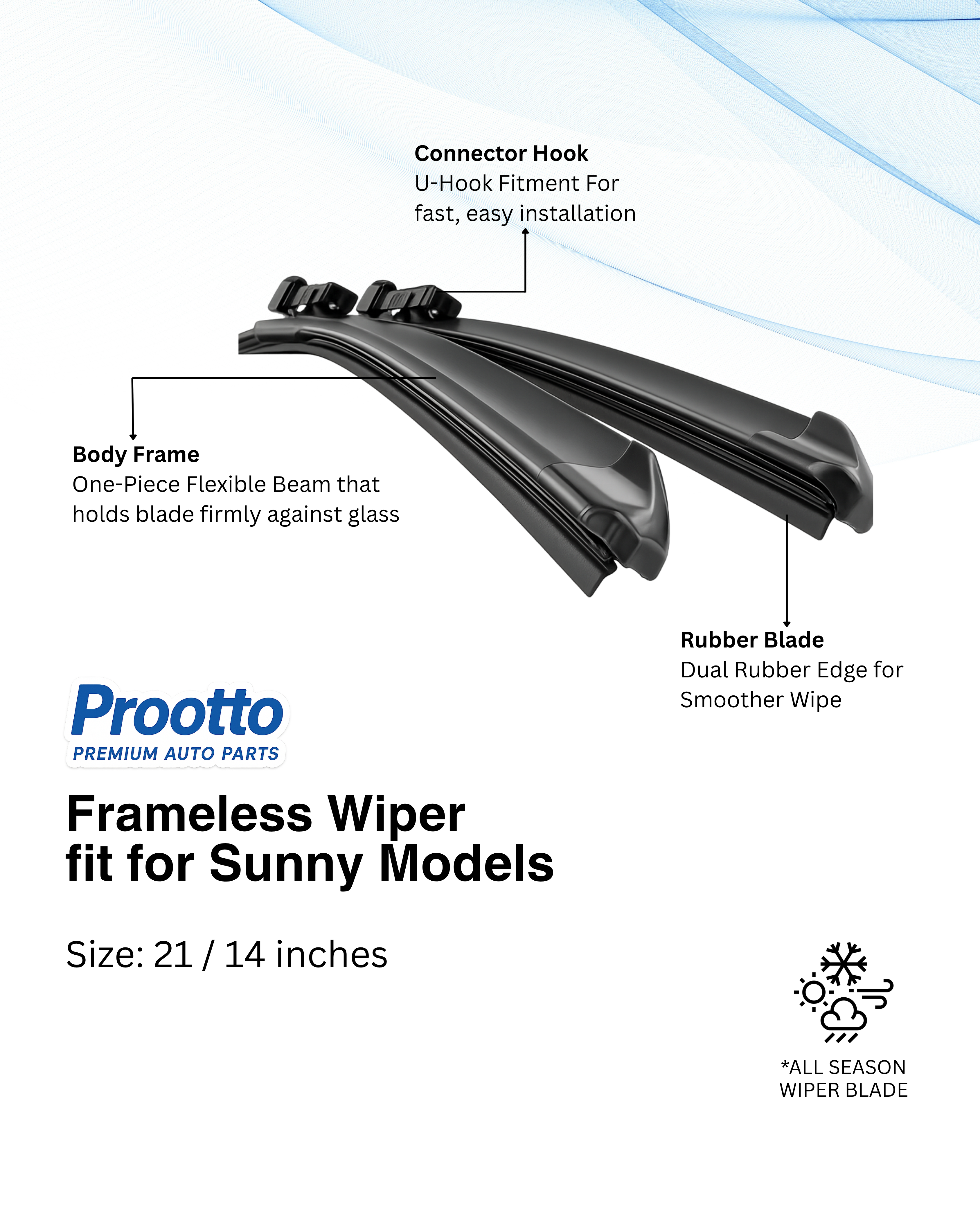 Nissan Sunny Wiper Blades (21”/14”) – Prootto Premium Range