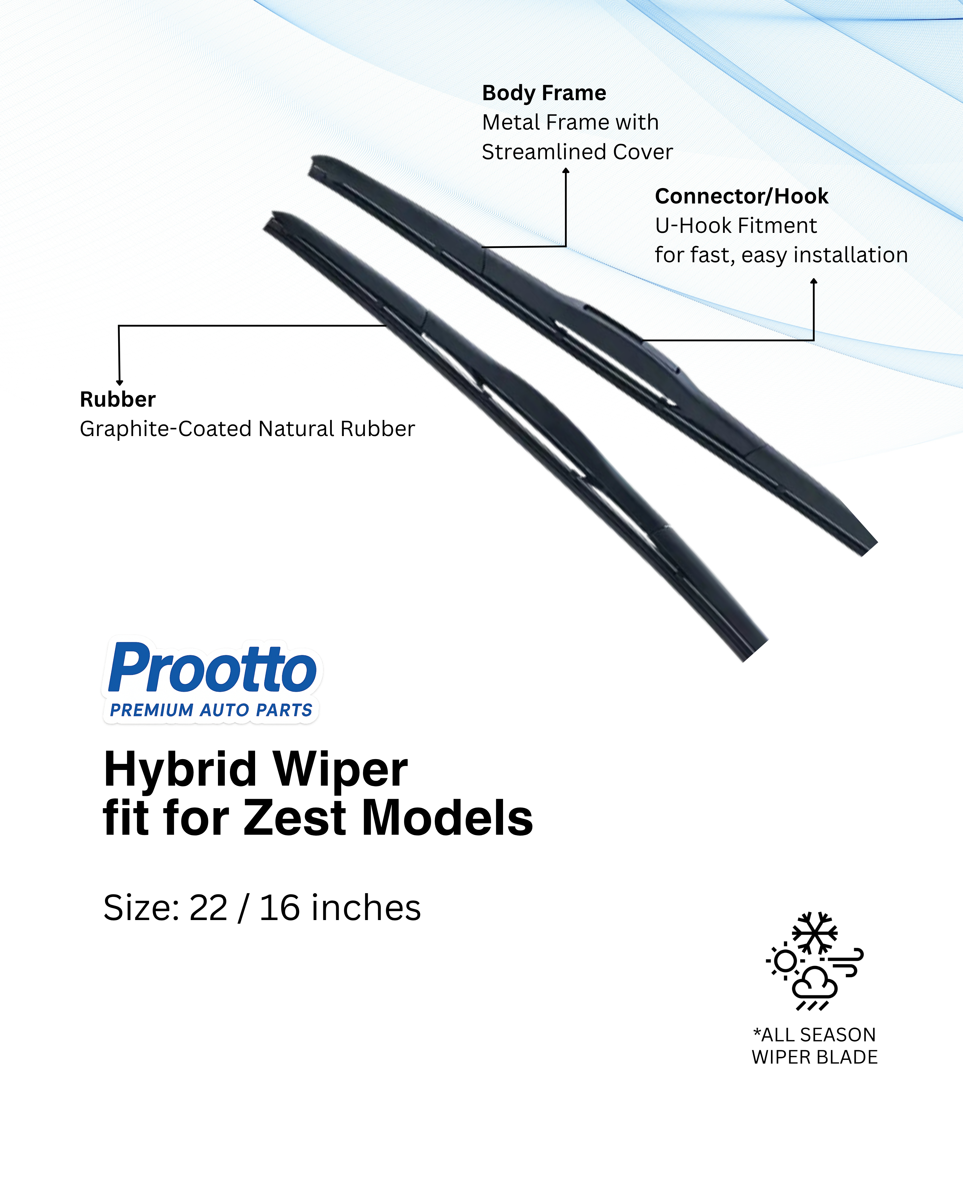 Tata Zest Wiper Blades (22”/16”) – Prootto Premium Range