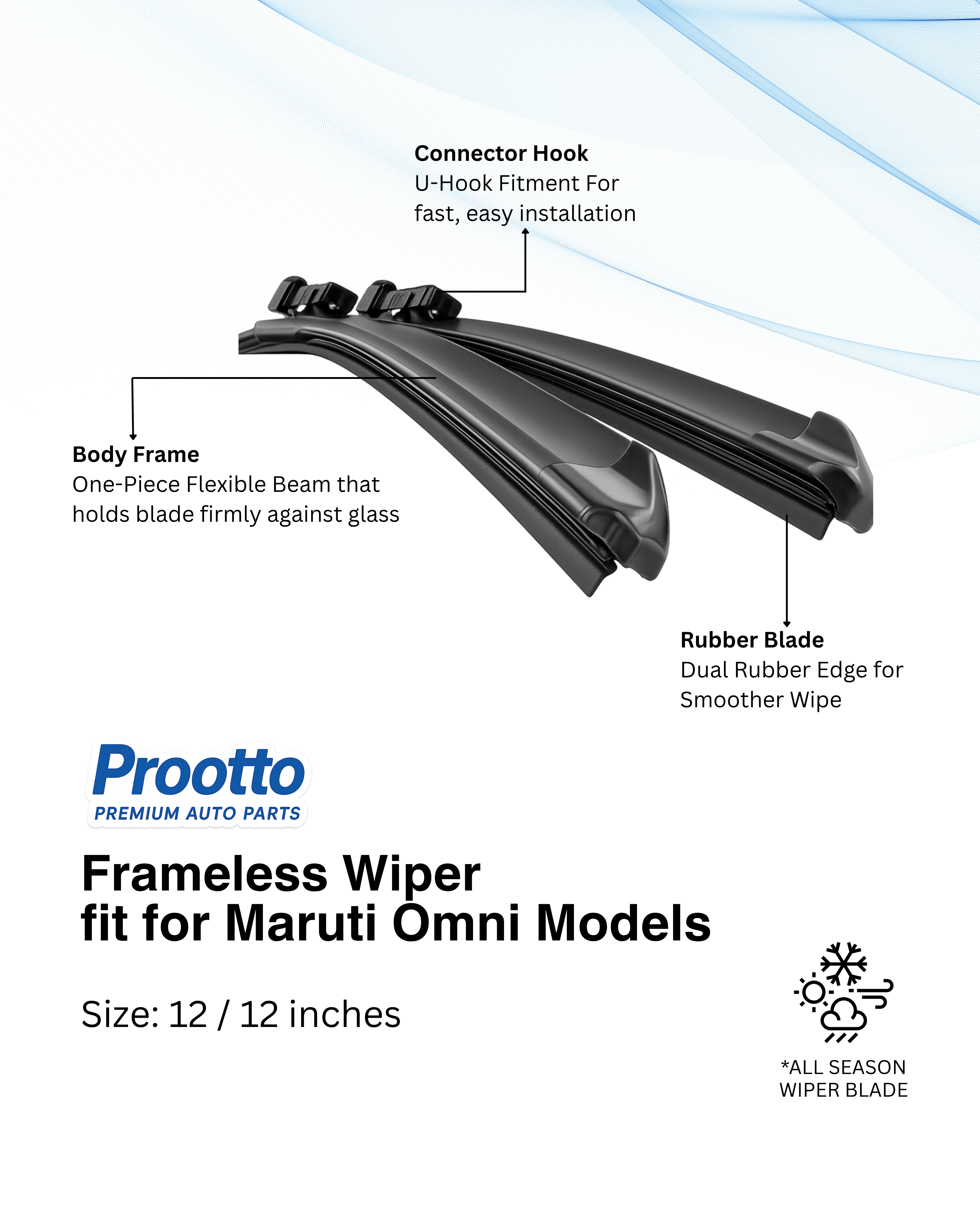 Maruti Omni Wiper Blades (12”/12”) – Prootto Premium Range