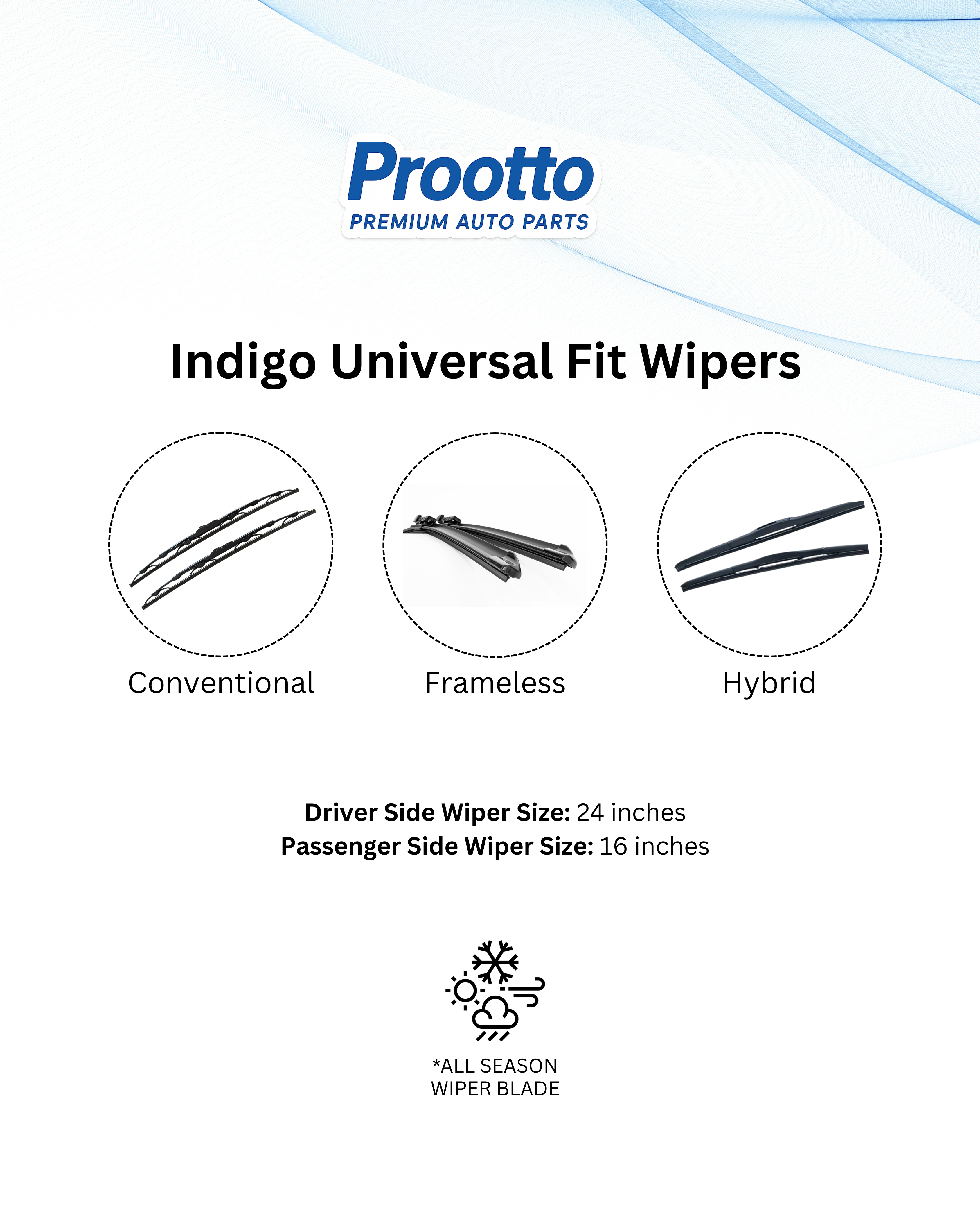 Tata Indigo Wiper Blades (24”/16”) – Prootto Premium Range