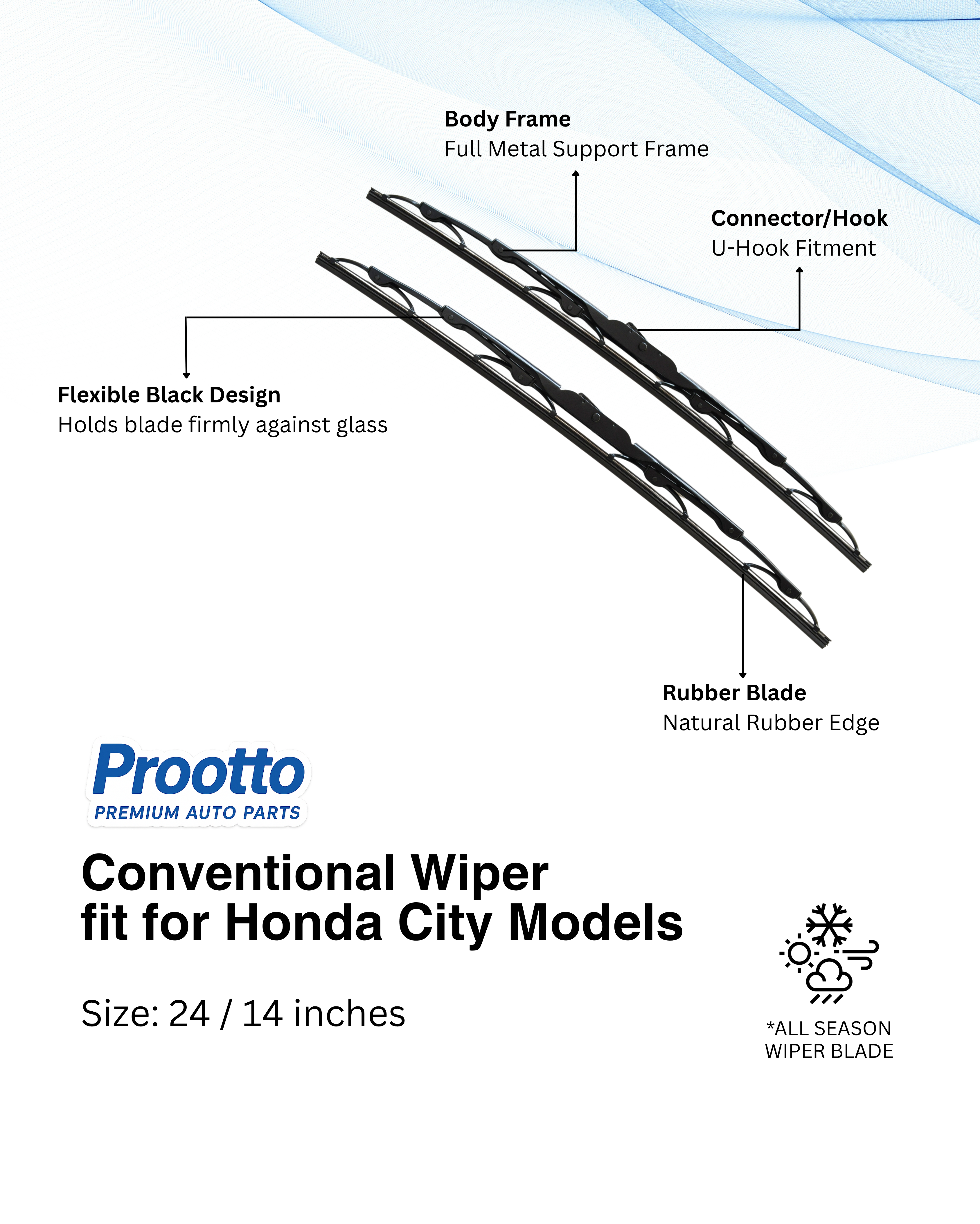 Honda City Wiper Blades (24”/14”) – Prootto Premium Range (2009–Present)