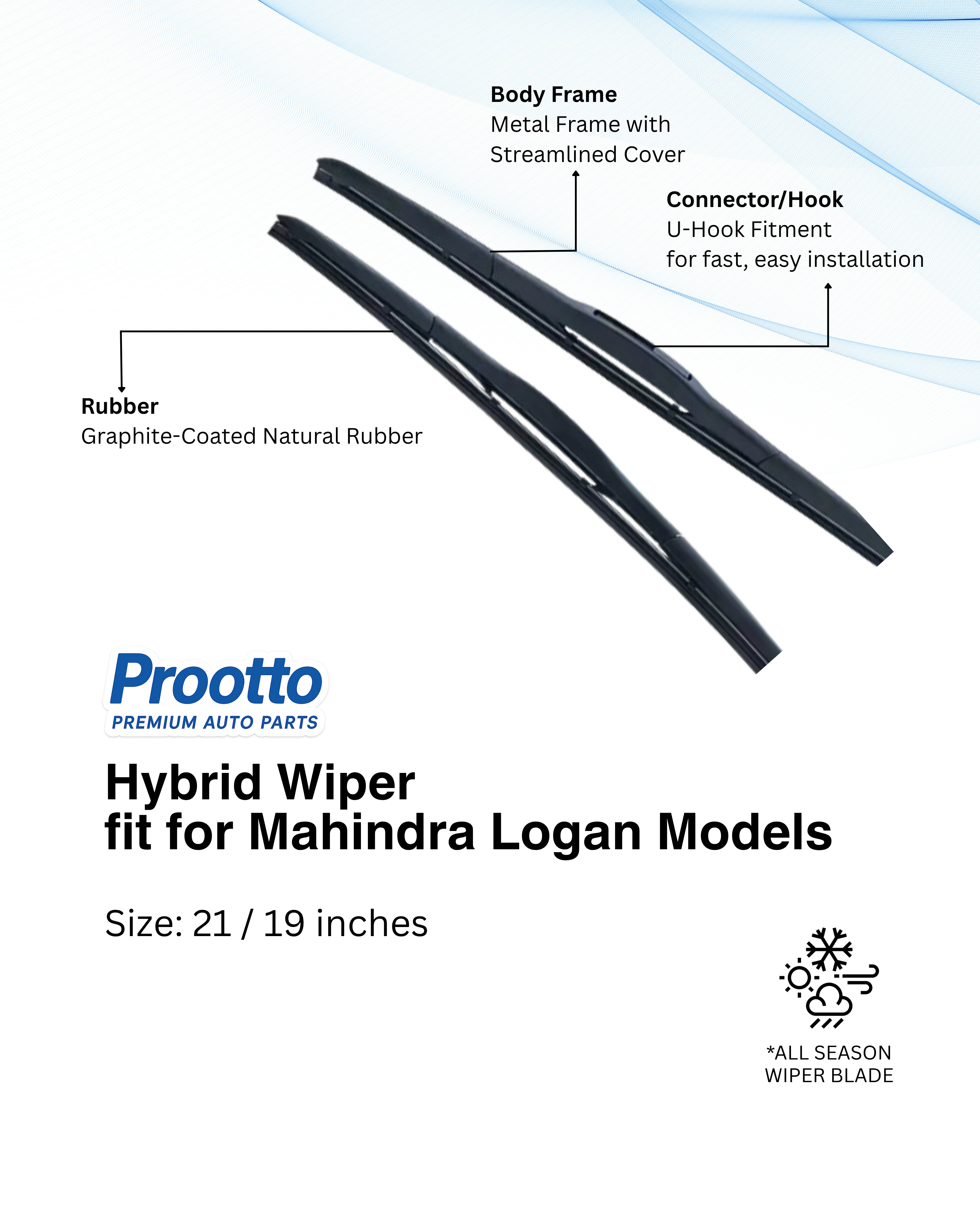 Mahindra Logan Wiper Blades (21”/19”) – Prootto Premium Range