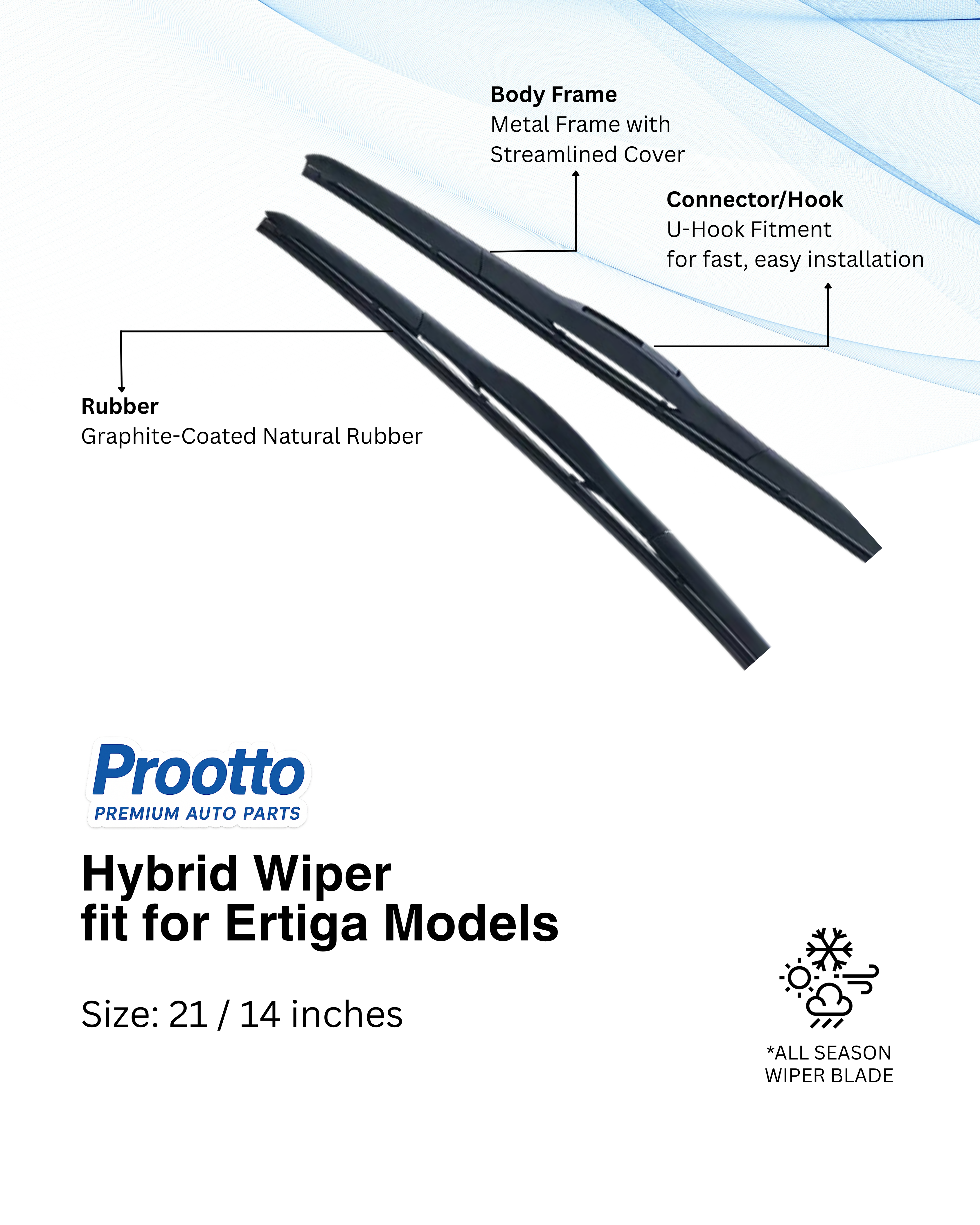Prootto Wiper Blades for Maruti Ertiga – Hybrid, Frameless & Conventional