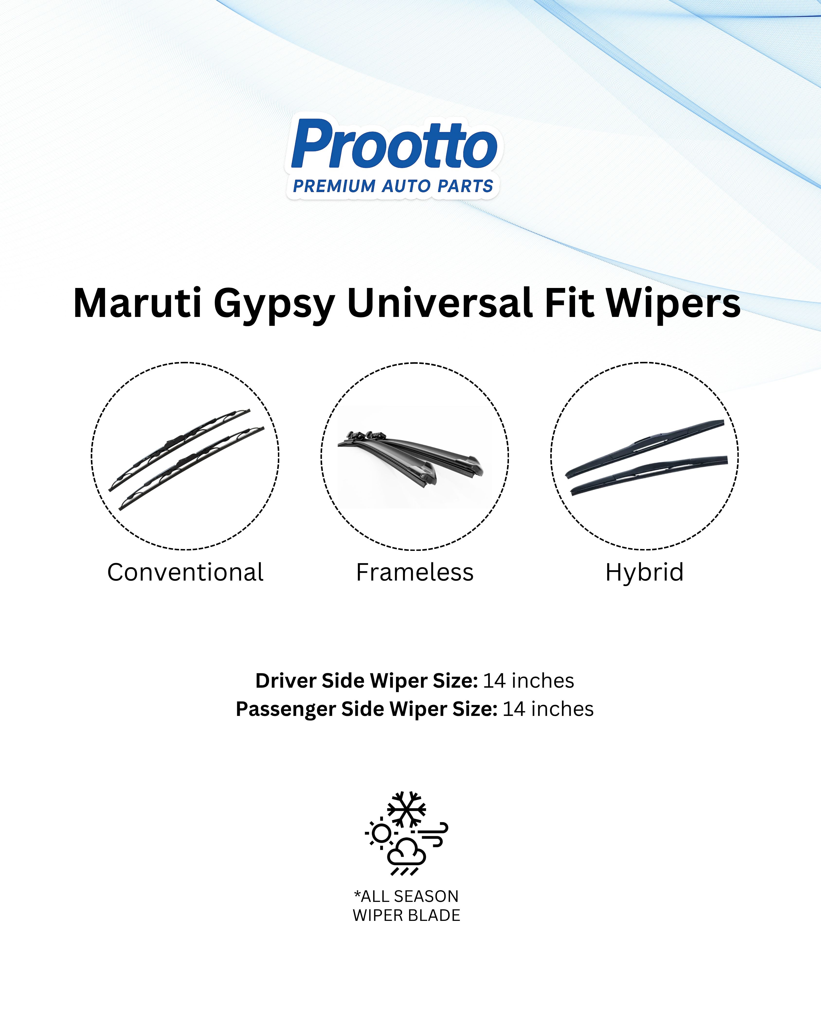Maruti Gypsy Wiper Blades (14”/14”) – Prootto Premium Range