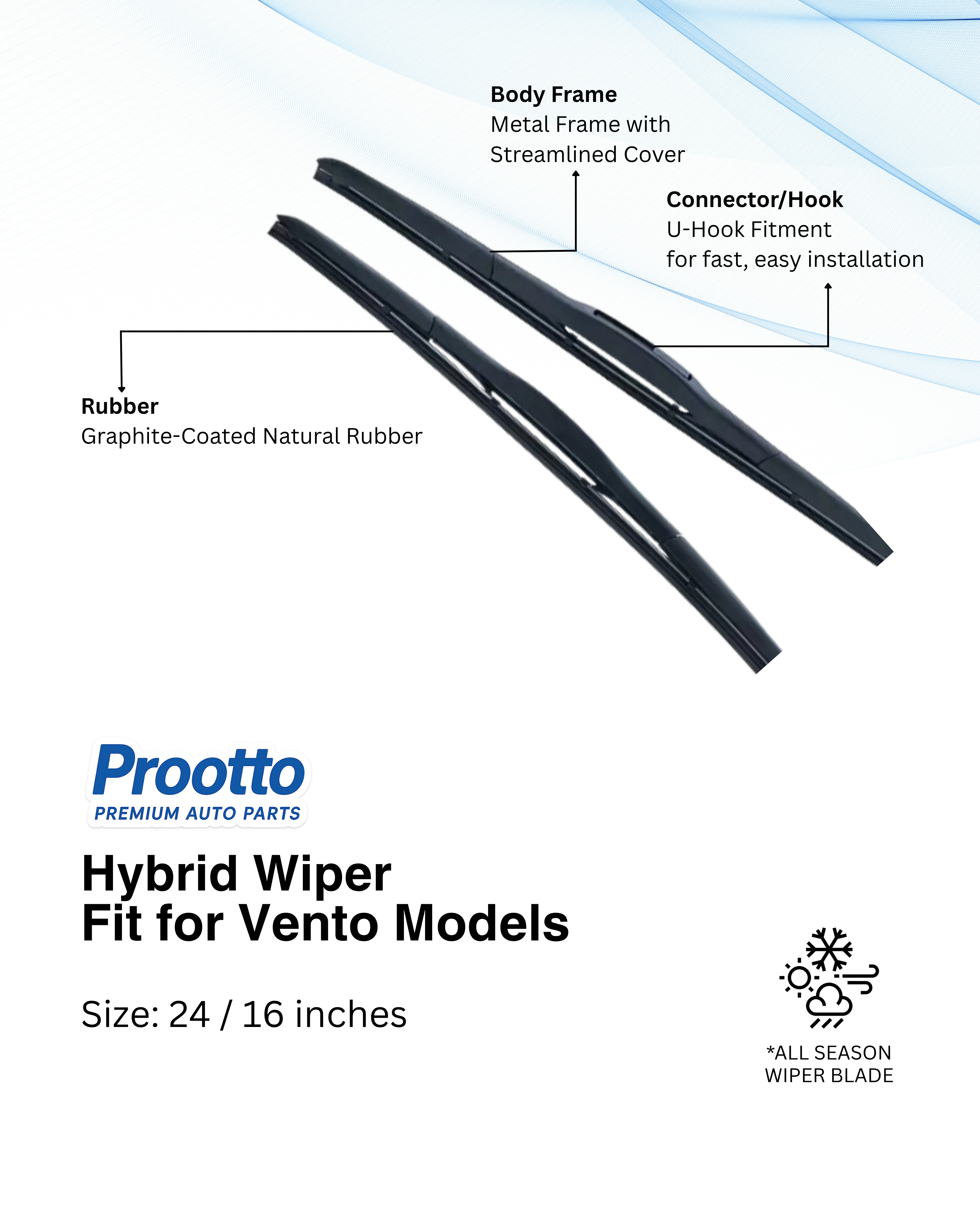 Volkswagen Vento Wiper Blades (24”/16”) – Prootto Premium Range
