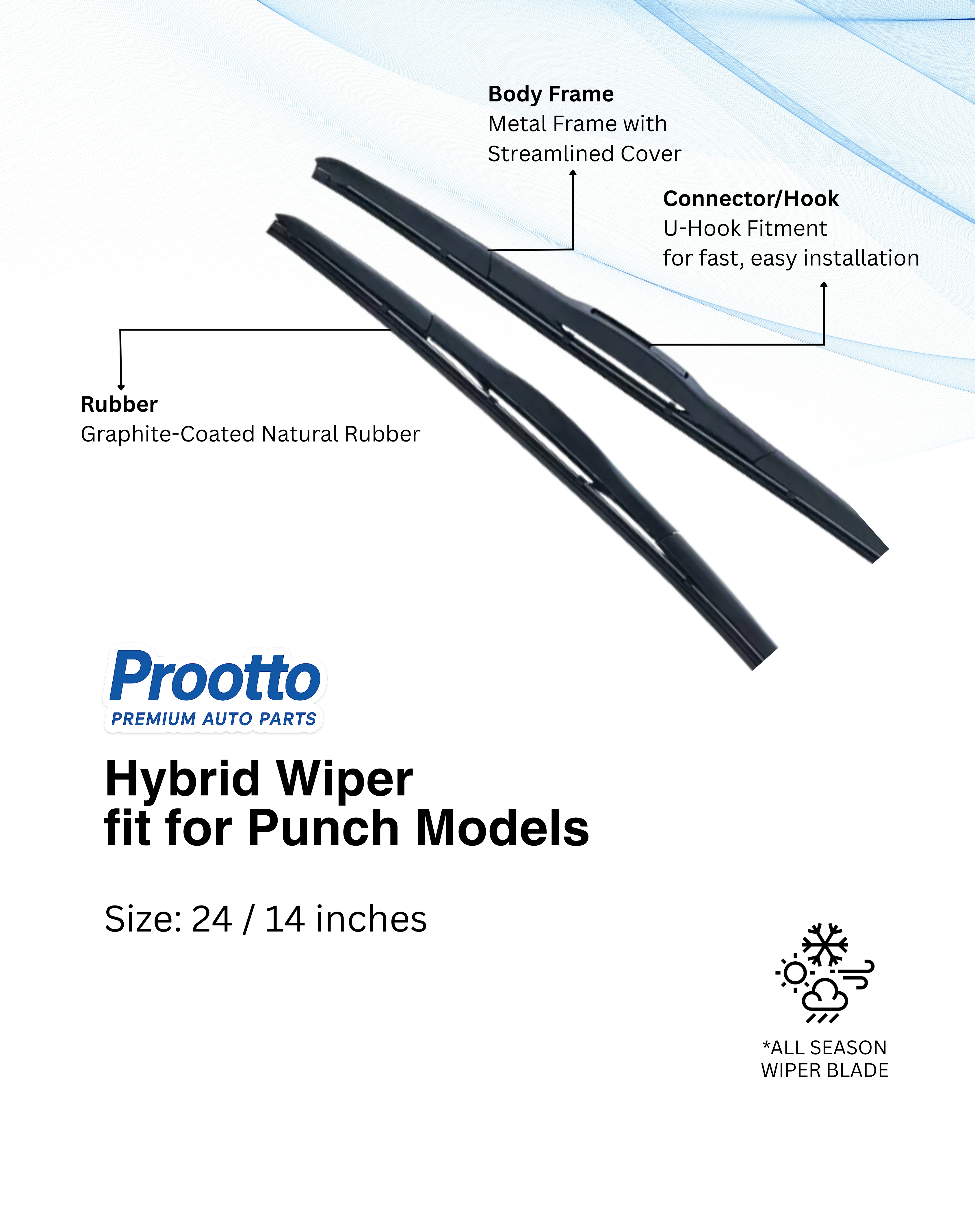 Prootto Wiper Blades for Tata Punch – Hybrid, Frameless & Conventional (2025)