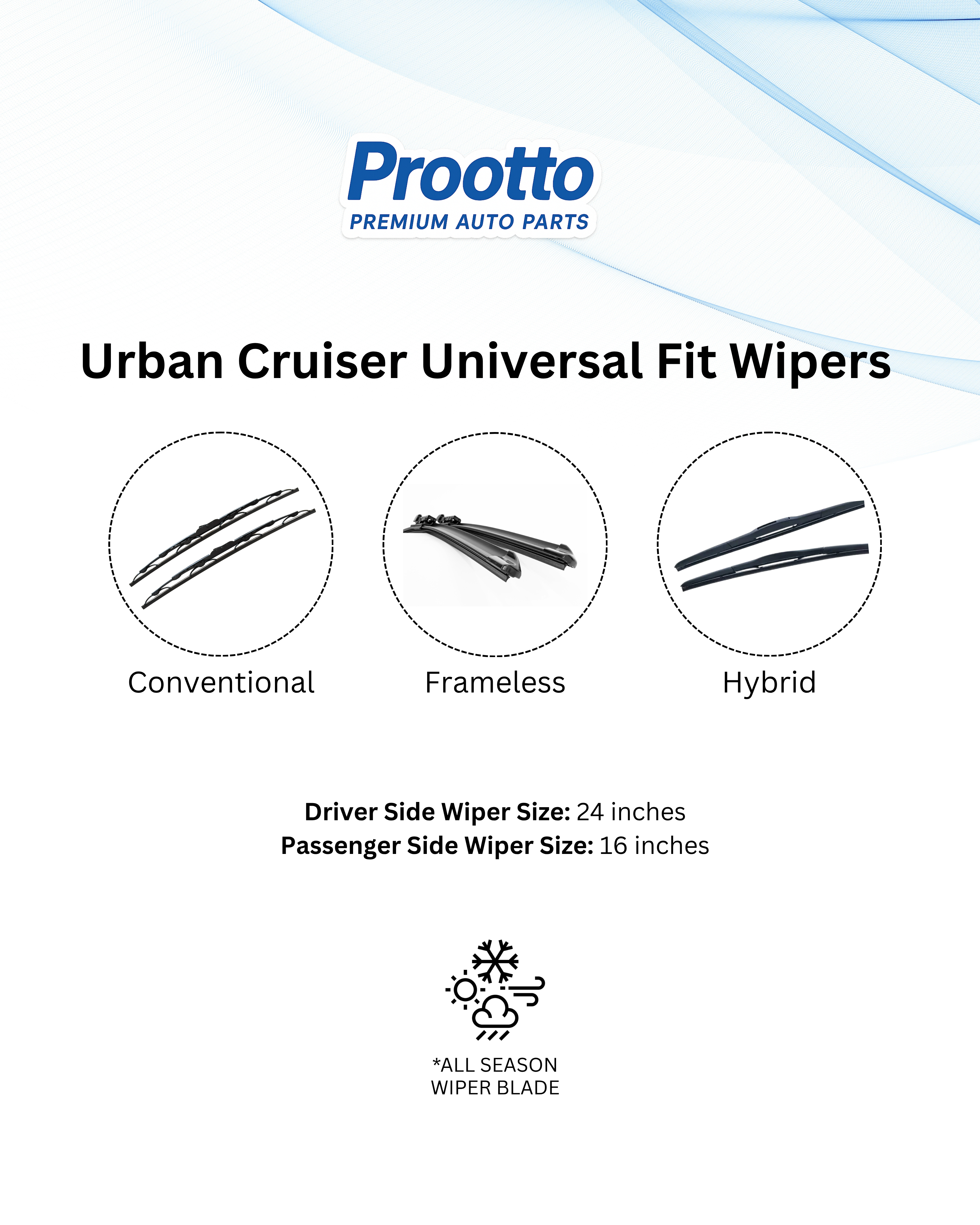Prootto Wiper Blades Toyota Urban Cruiser and Hyryder  Windshield Wipers