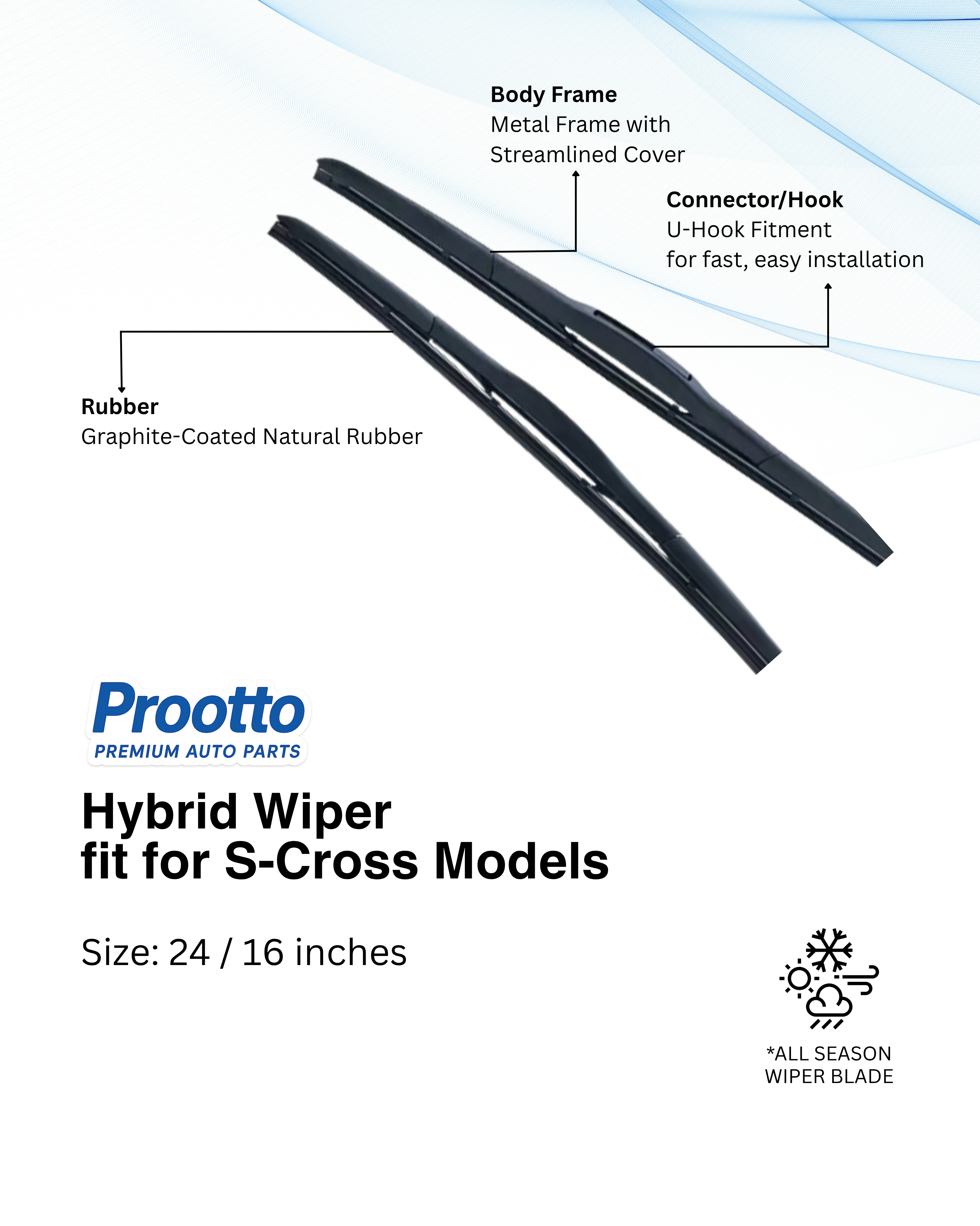 Maruti S-Cross Wiper Blades (24”/16”) – Prootto Premium Range