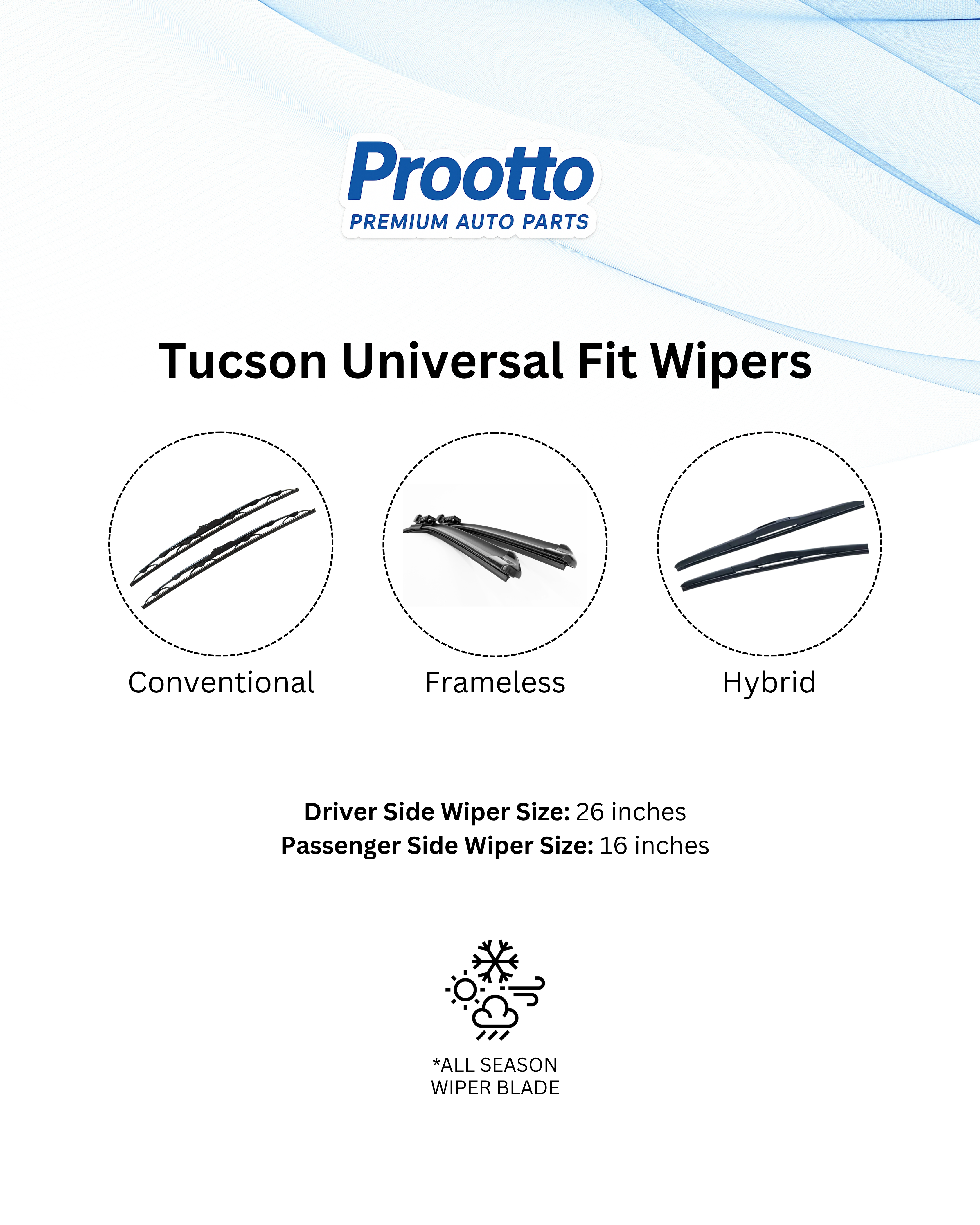 Prootto Wiper Blades for Hyundai Tucson – Hybrid, Frameless & Conventional (2025)
