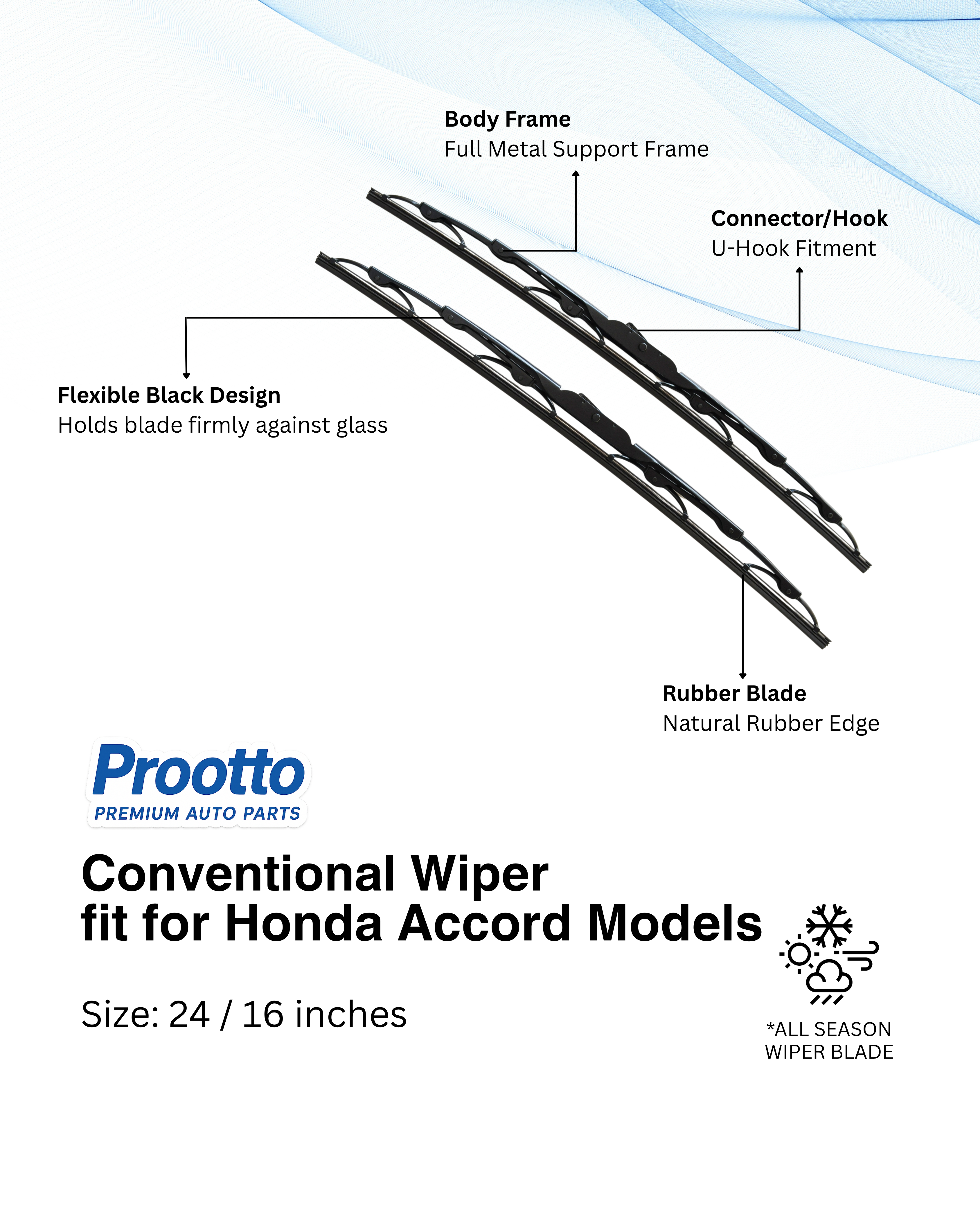Honda Accord Wiper Blades (24”/16”) – Prootto Premium Range (2003–2019)