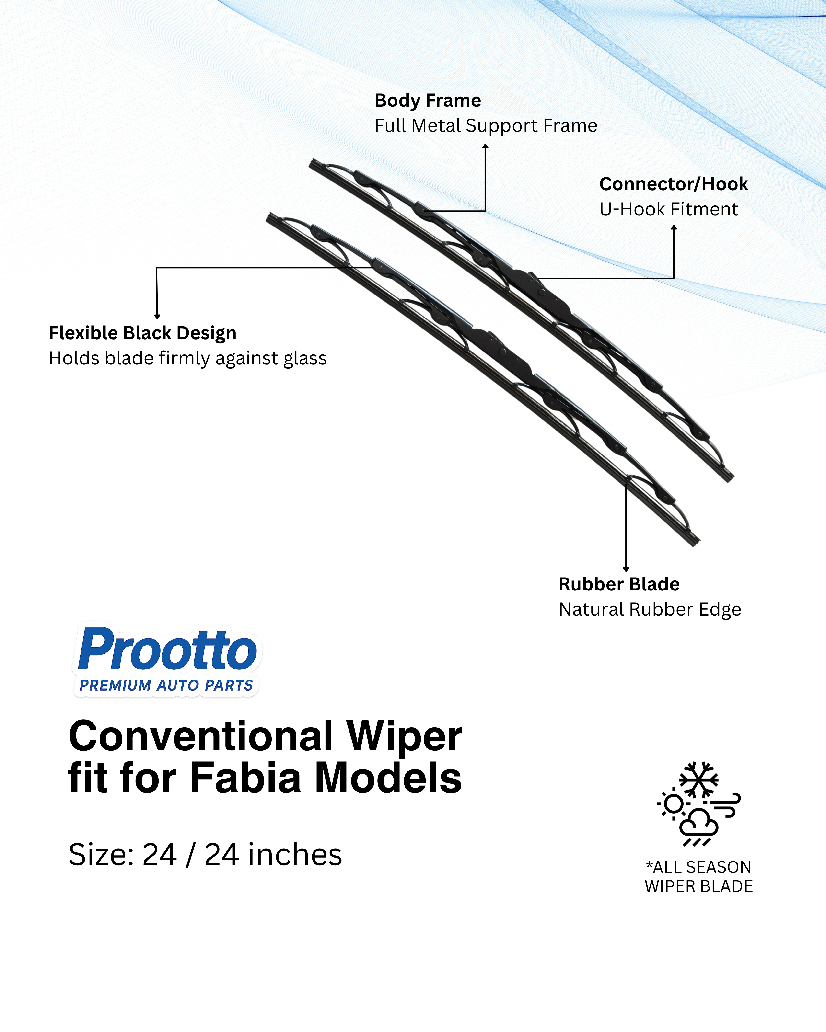 Skoda Fabia Wiper Blades (24”/24”) – Prootto Premium Range