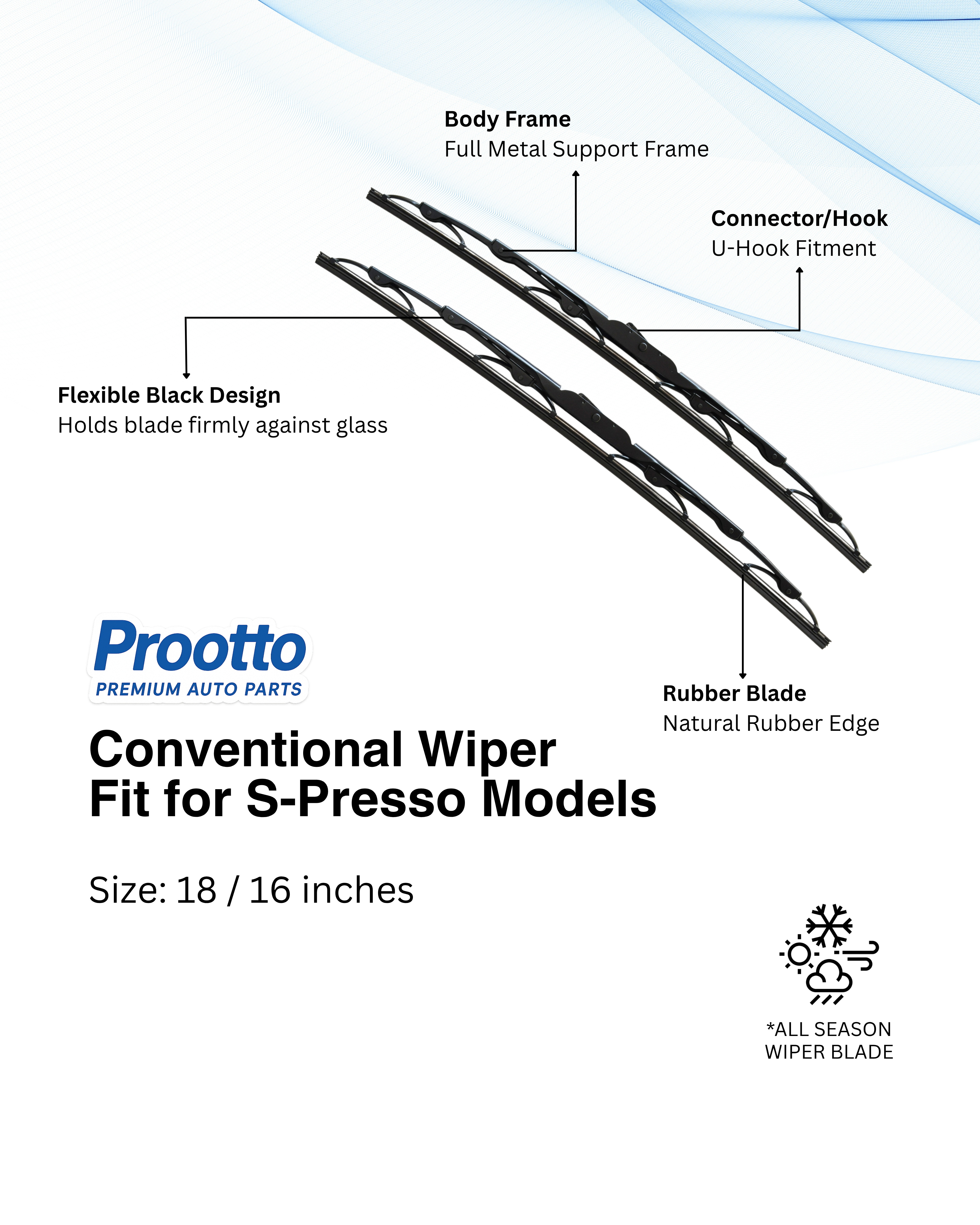 Prootto Wiper Blades for Maruti S-Presso – Hybrid, Frameless & Conventional