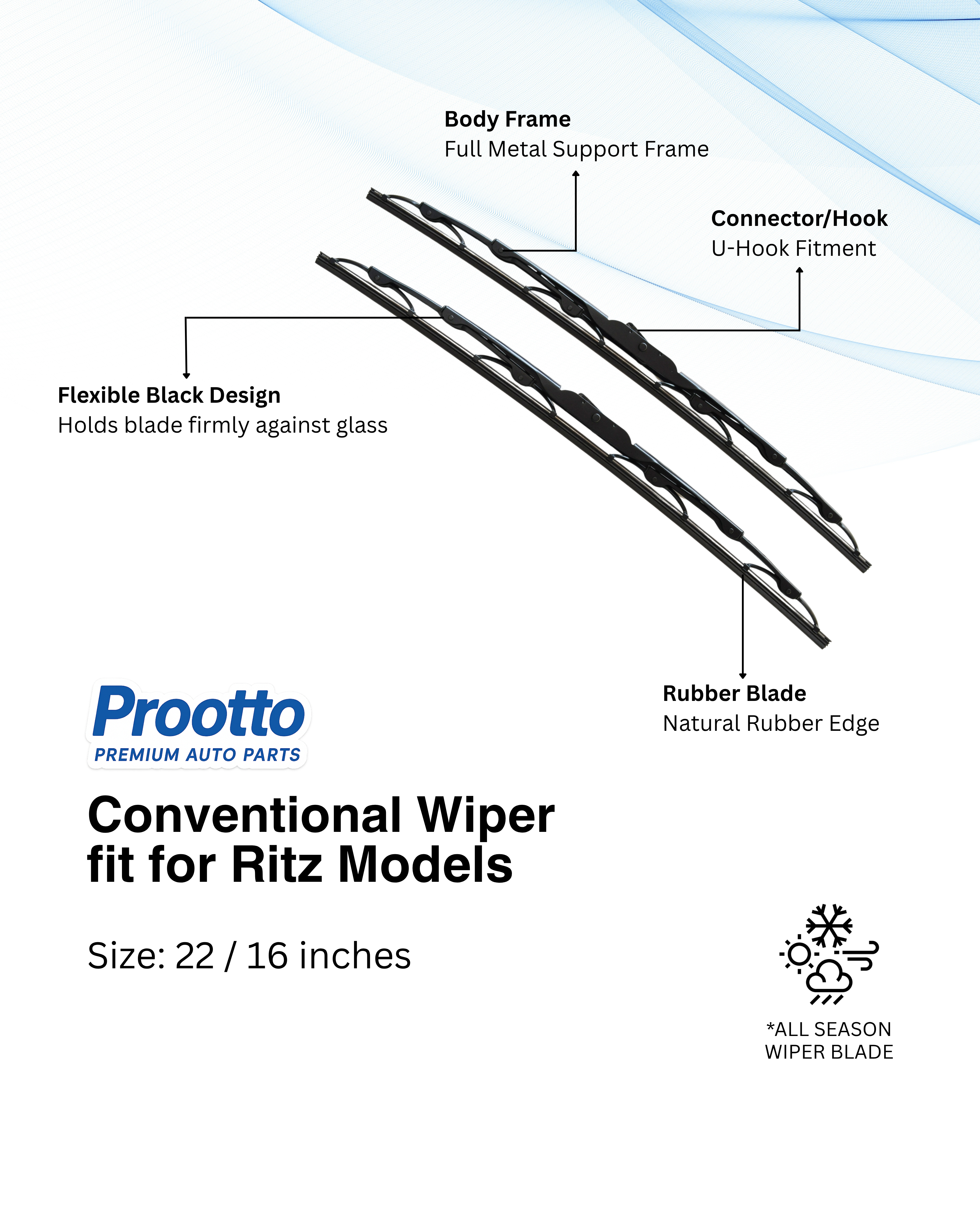 Maruti Ritz Wiper Blades (22”/16”) – Prootto Premium Range