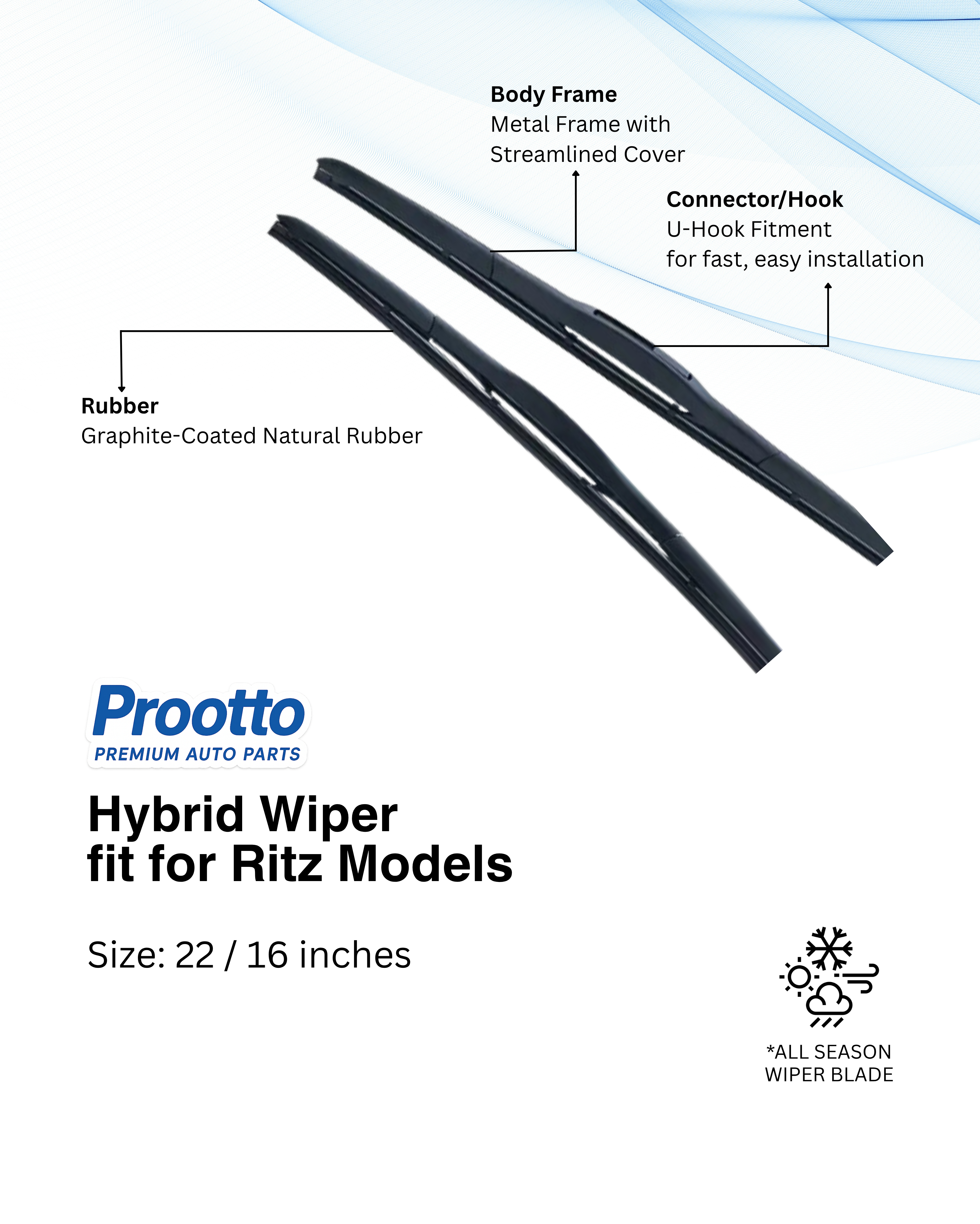 Maruti Ritz Wiper Blades (22”/16”) – Prootto Premium Range