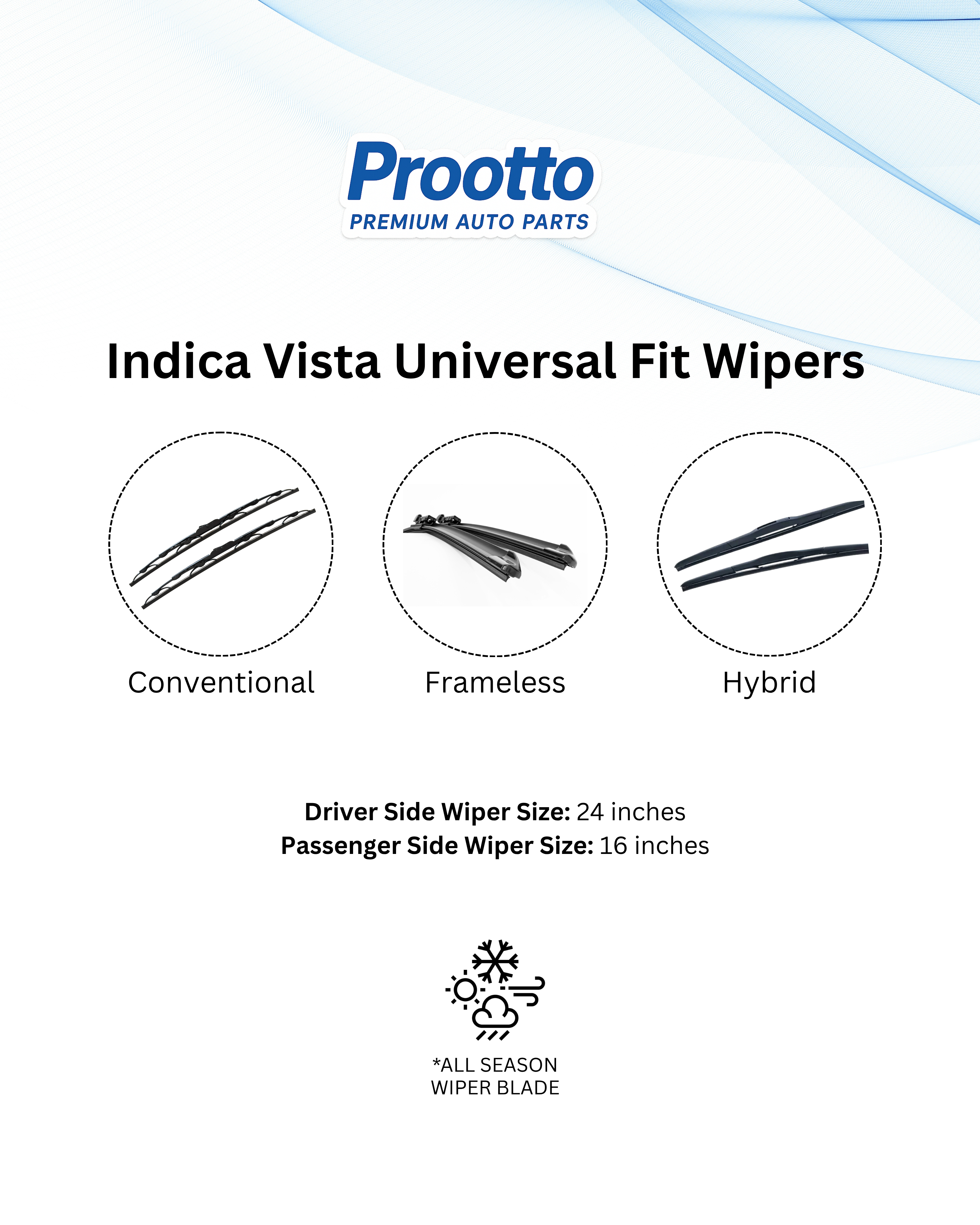 Tata Indica Vista Wiper Blades (24”/16”) – Prootto Premium Range