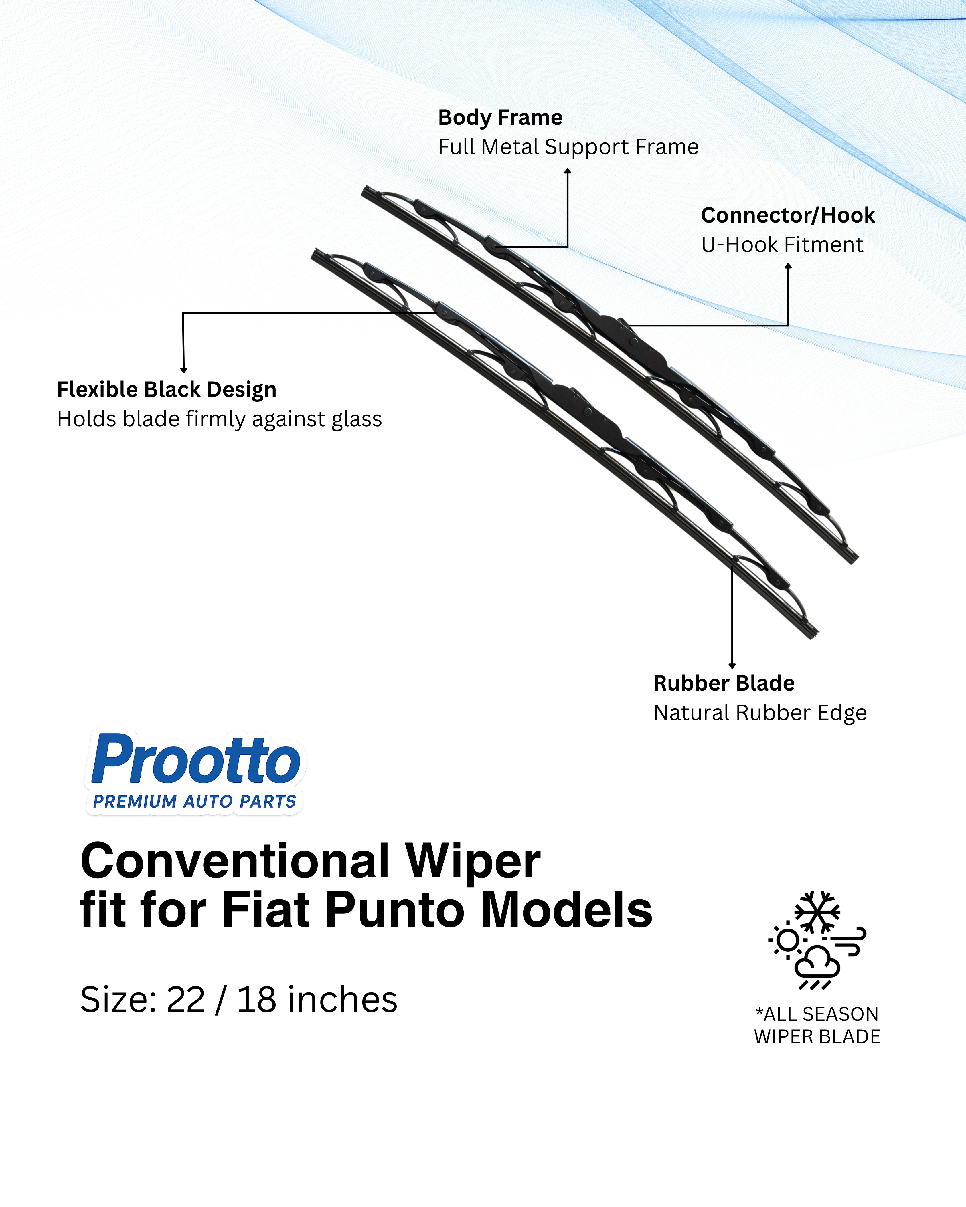 Fiat Punto Wiper Blades (22”/18”) – All Models & Variants – Prootto Premium Range
