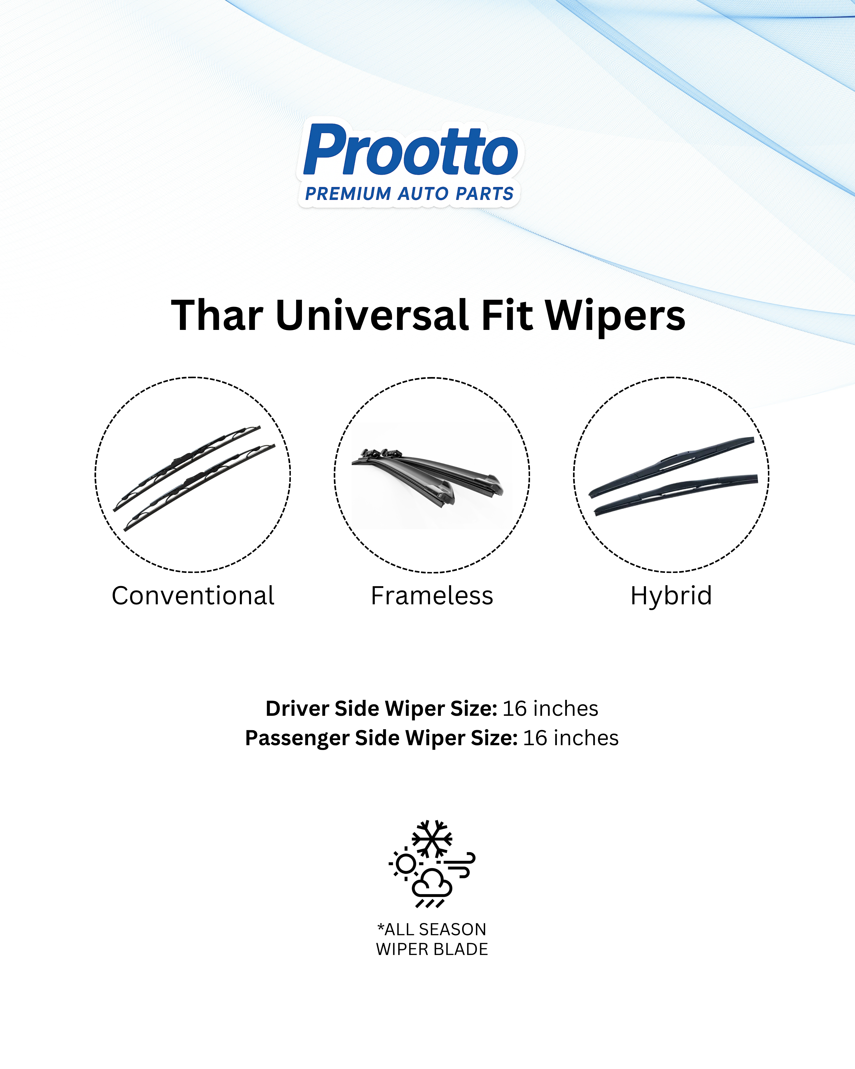 Mahindra Thar Wiper Blades (16”/16”) – Prootto Premium Range (Up to 2020)