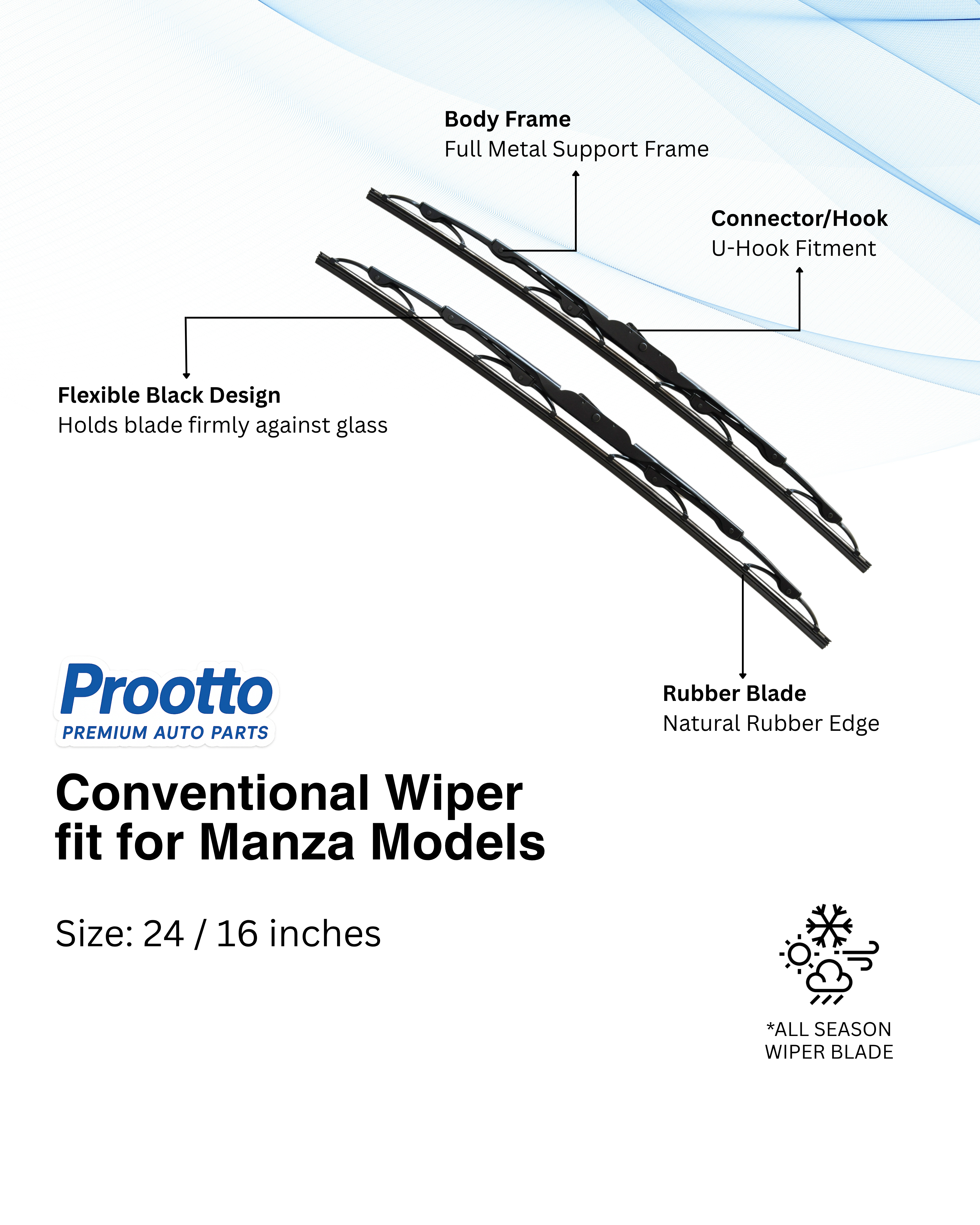 Tata Manza Wiper Blades (24”/16”) – Prootto Premium Range