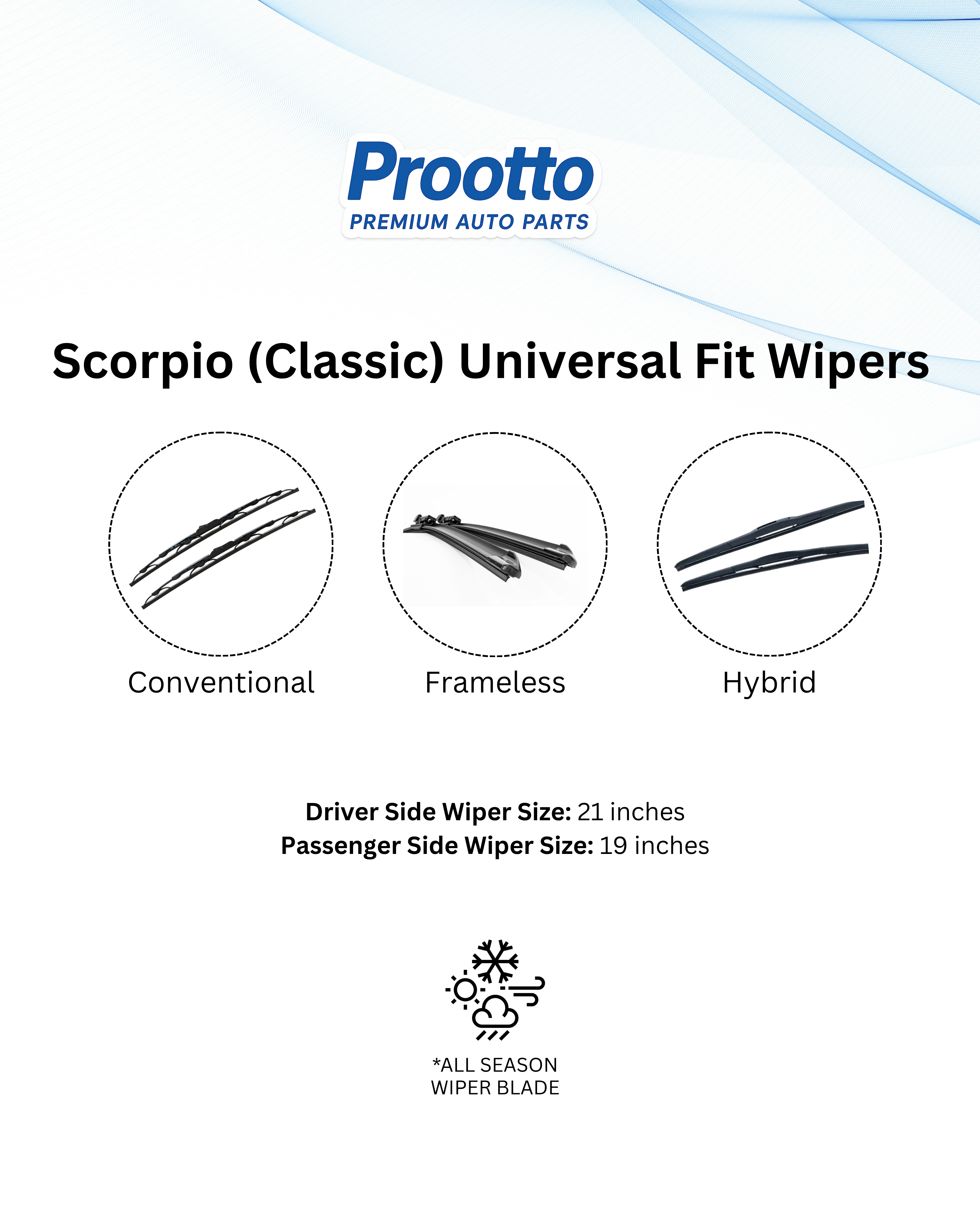 Mahindra Scorpio Wiper Blades (21”/19”) – Prootto Premium Range
