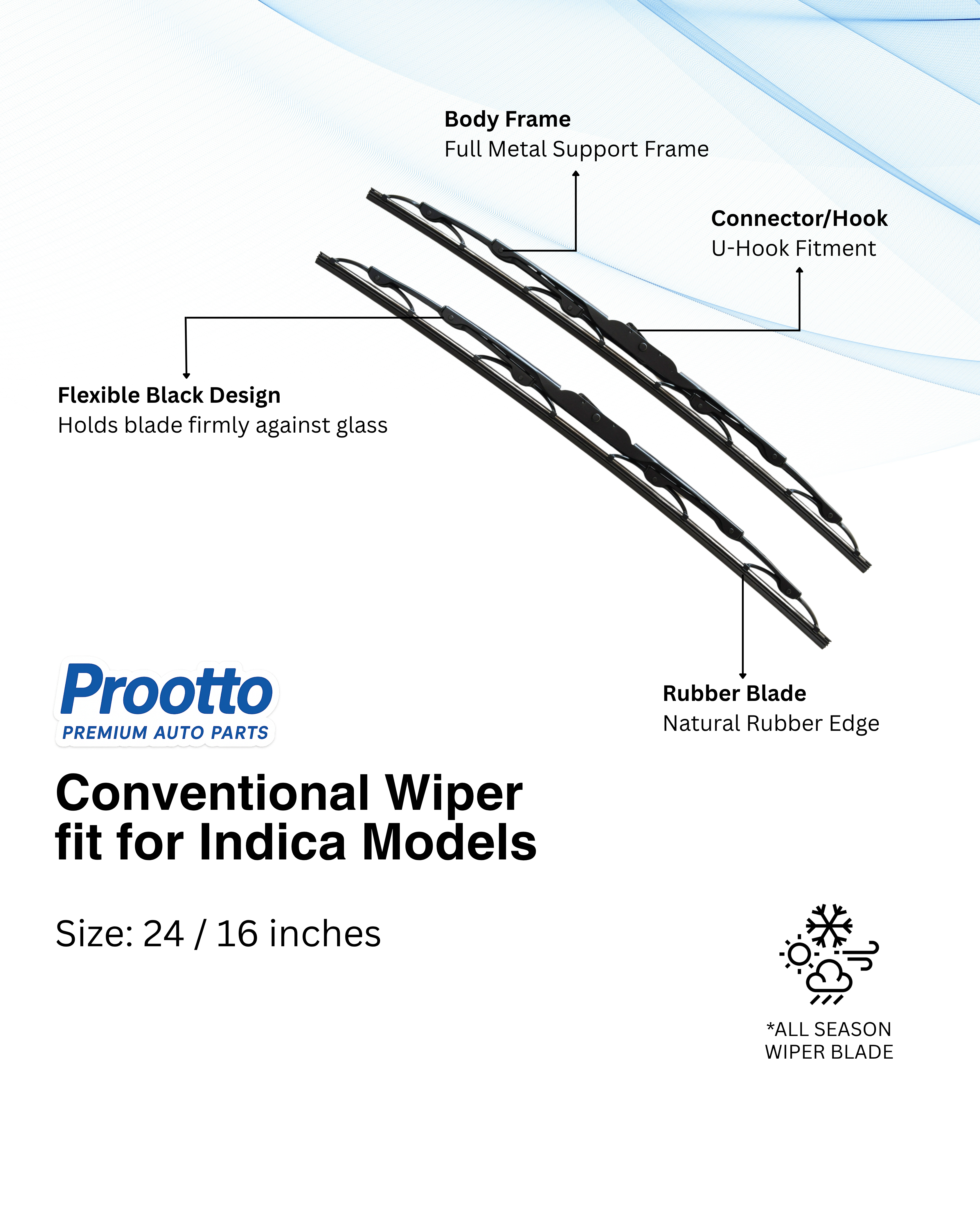 Tata Indica Wiper Blades (24”/16”) – Prootto Premium Range