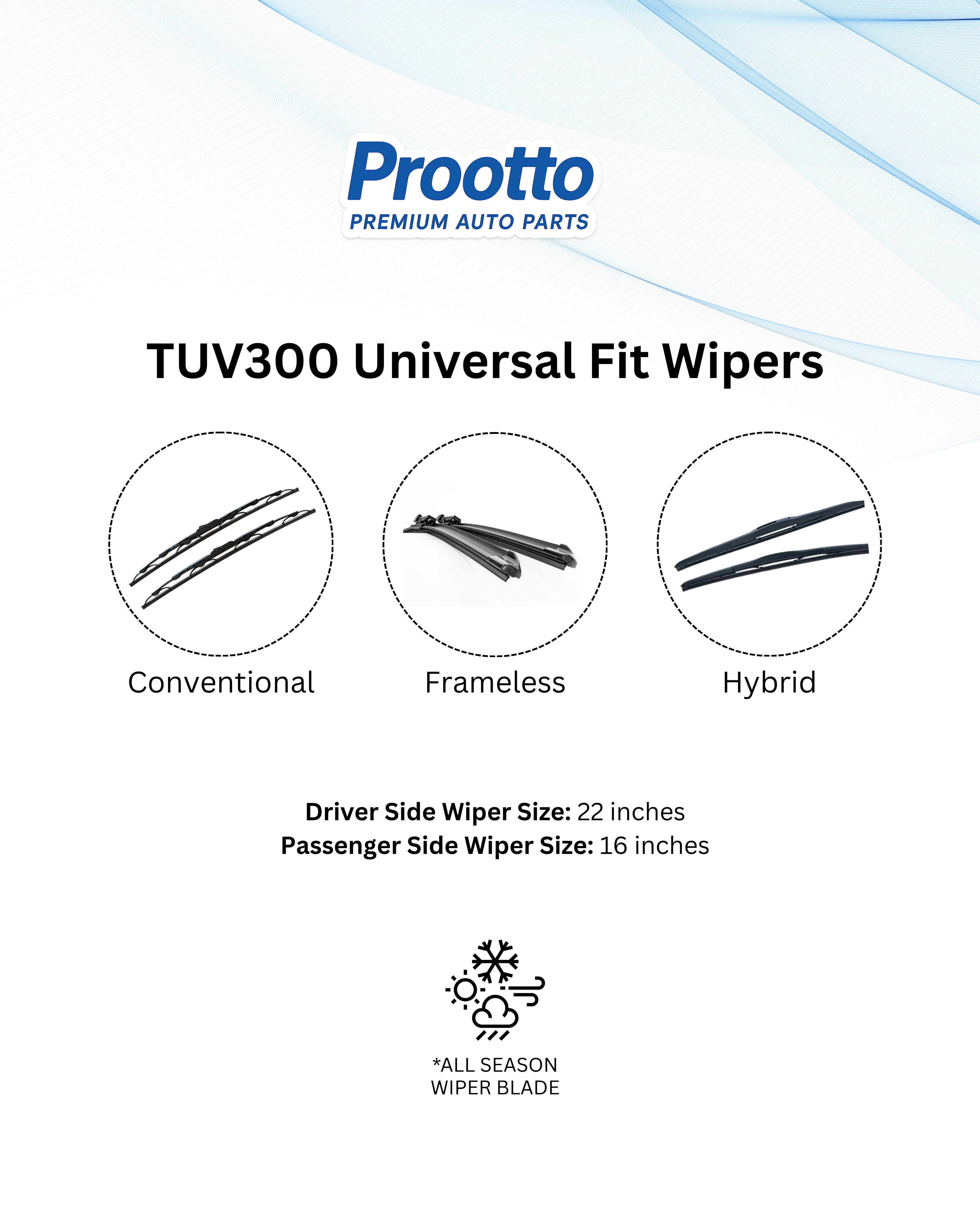 Mahindra TUV300 Wiper Blades (22”/16”) – Prootto Premium Range