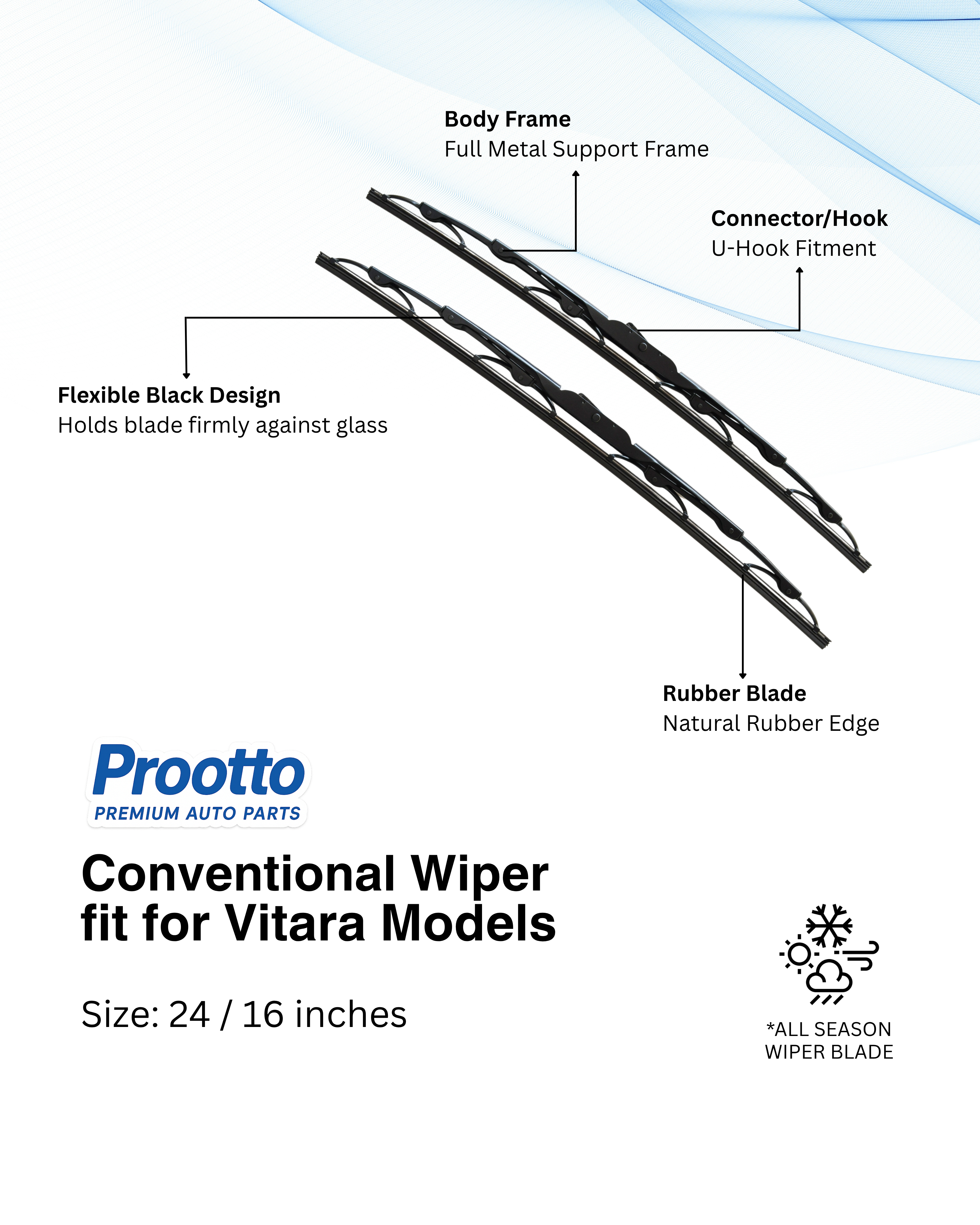 Maruti Suzuki Vitara Brezza Wiper Blades (24”/16”) – Prootto Premium Range