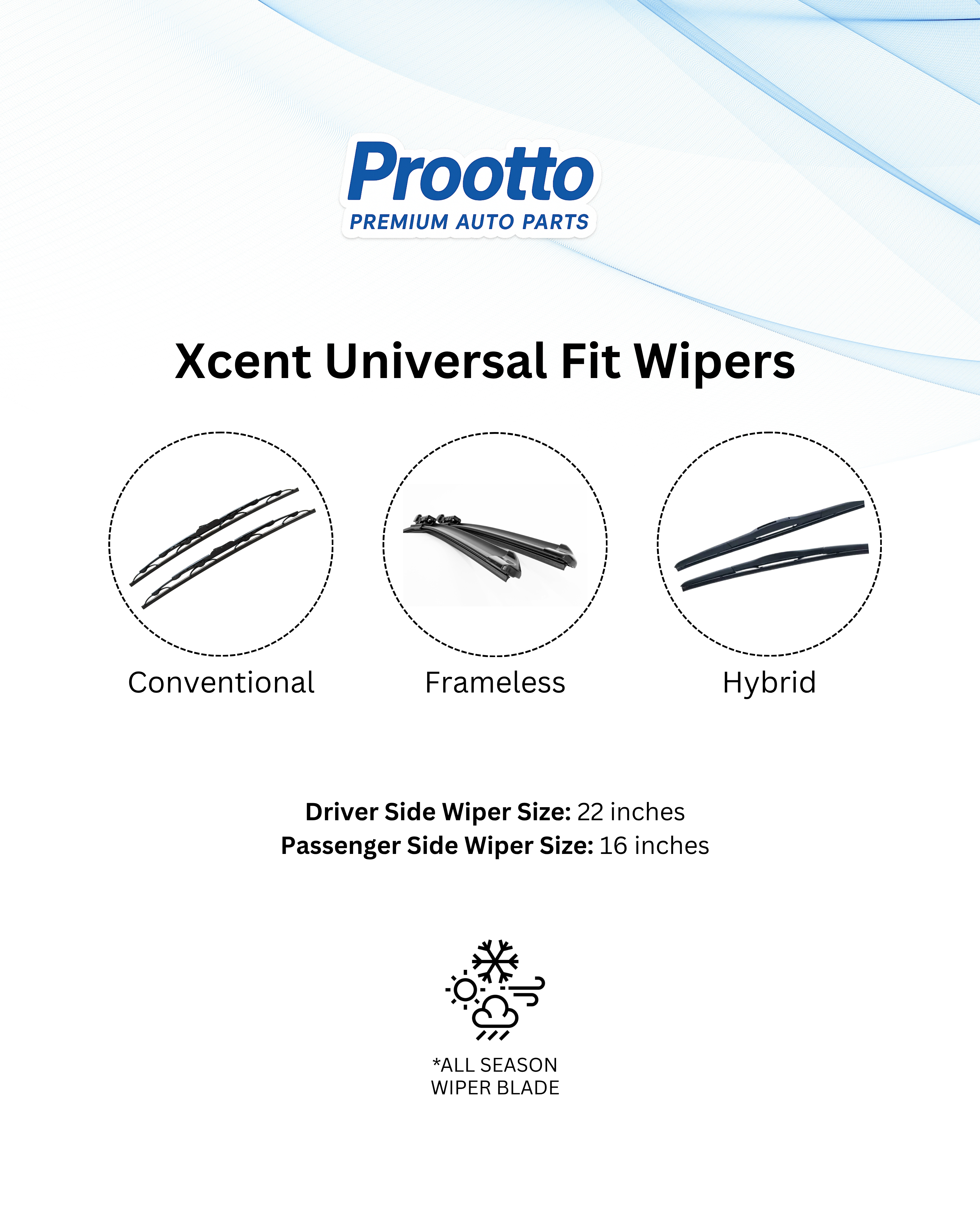 Hyundai Xcent Wiper Blades (22”/16”) – Prootto Premium Range